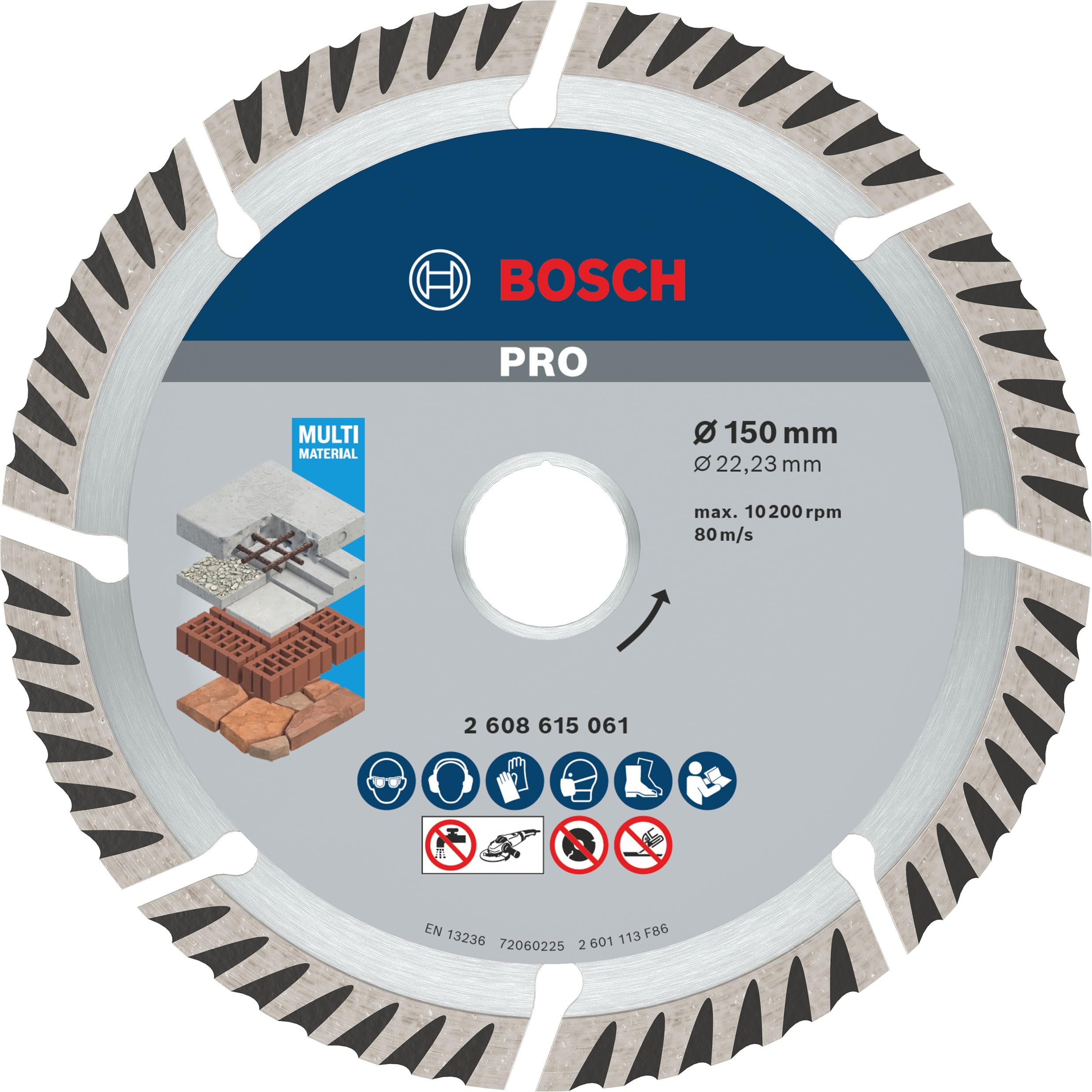 Bosch 1x PRO Multi Material Diamond Cutting Disc - 150mm for Angle Grinders - Concrete & Reinforced Concrete Cutting - Professional Tool Accessory for Construction & DIY Projects