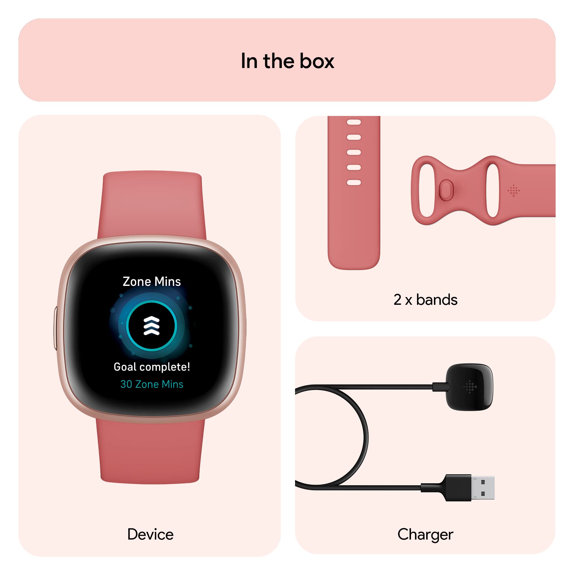 Fitbit Versa 4 Smart Watch - Pink Sand/Copper Rose | Fitness Tracker with GPS, Heart Rate Monitor, 40+ Exercise Modes, Sleep Tracking | Perfect for Running, Swimming & Daily Activity Tracking (Includes S & L Bands)