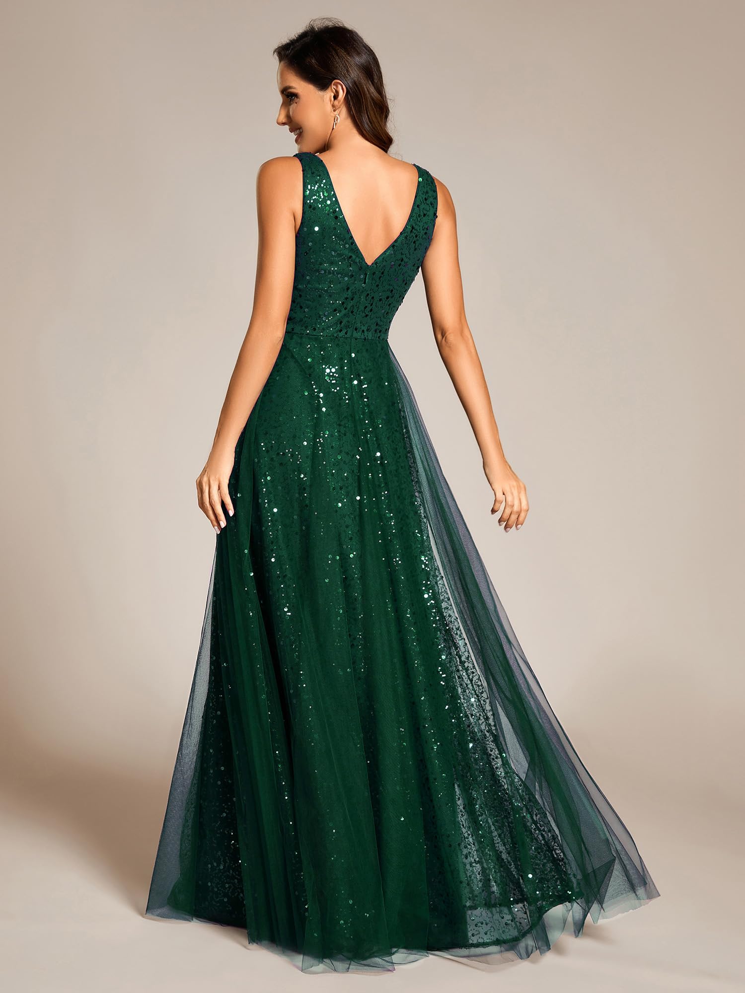Ever-Pretty Women's V-Neck Sleeveless Sequin A-Line Maxi Dress - Elegant Formal Evening Gown for Prom, Wedding Guest & Special Occasions