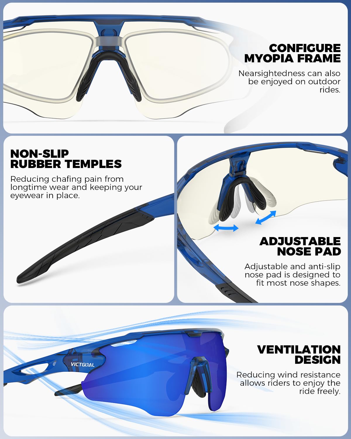VICTGOAL Photochromic Cycling Sunglasses for Men & Women - TR90 Frame, UV Protection, Lightweight Bike Glasses for Road & Mountain Biking - Perfect for Cycling, Running, Hiking & Outdoor Sports