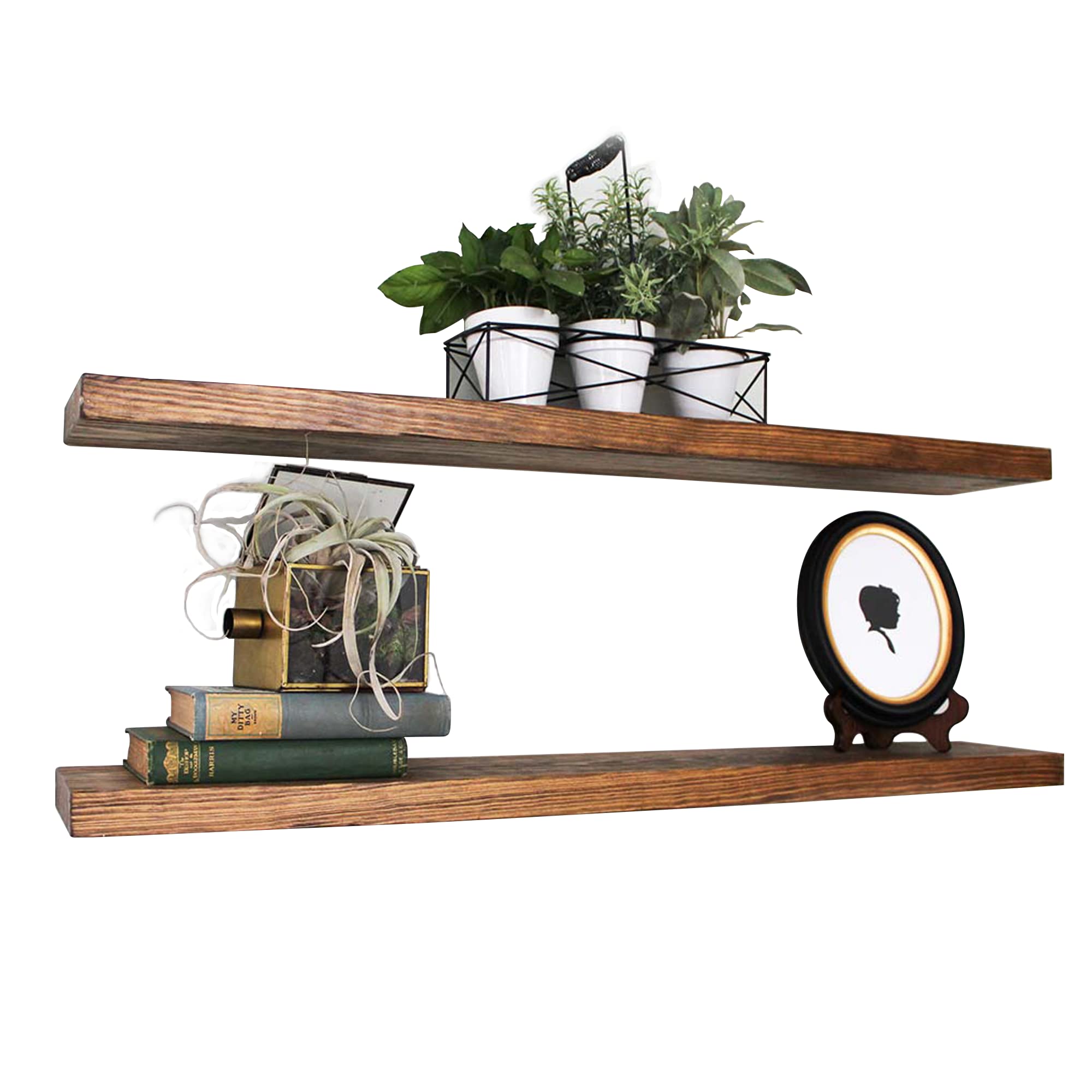 Willow & Grace 36 Inch Floating Wall Shelf - Rustic Wood Wall Mounted Shelves for Home Decor, Bathroom, Kitchen & Living Room Storage - Small Floating Shelves for Books, Plants & Decorative Items