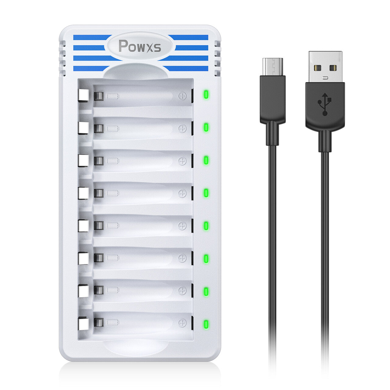 POWXS 8 Bay AA AAA Battery Charger with LCD Display - Fast Charging for Rechargeable Batteries - Perfect for Home, Office, and Travel Use