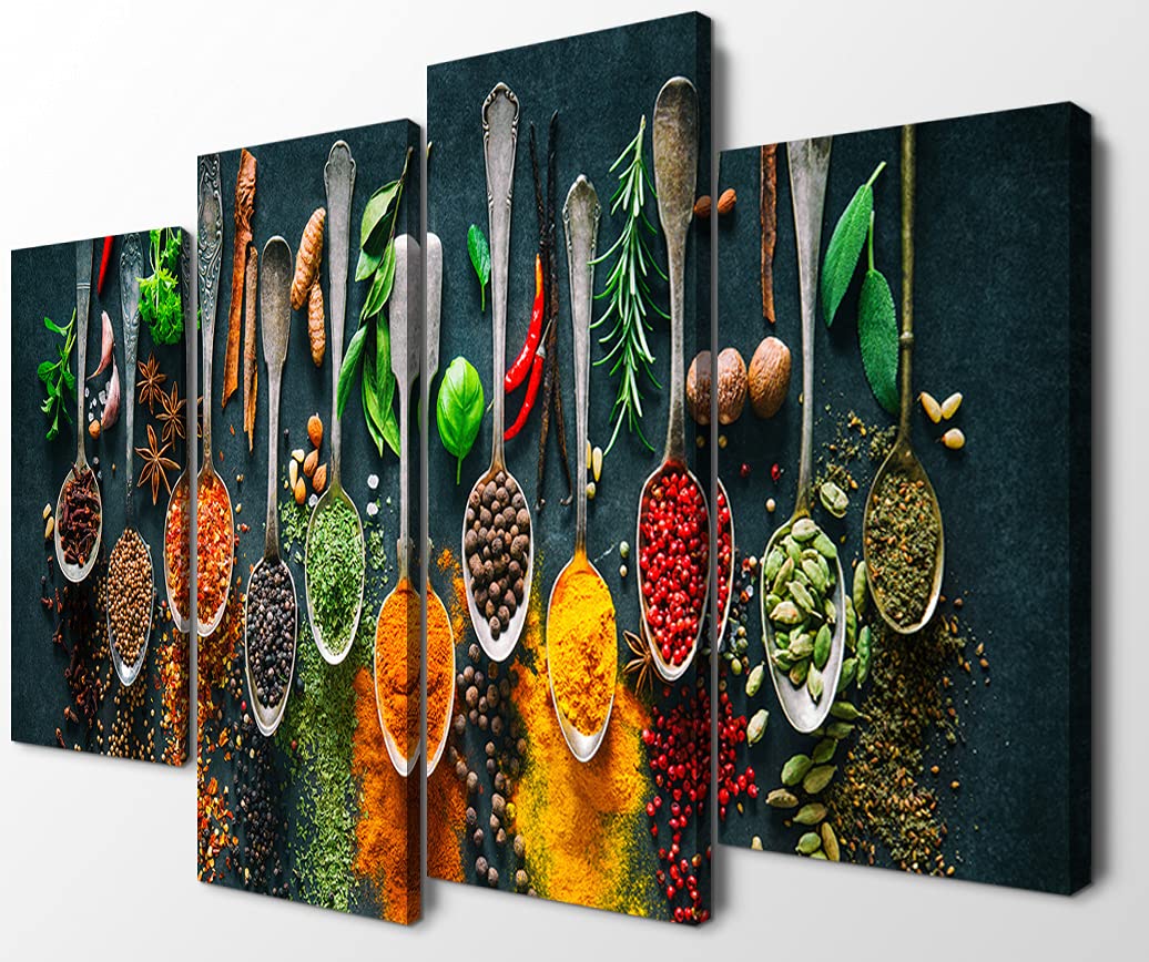 4-Piece Kitchen Wall Art Set - Modern Canvas Wall Decor for Dining Room & Kitchen - Food Themed Prints (56