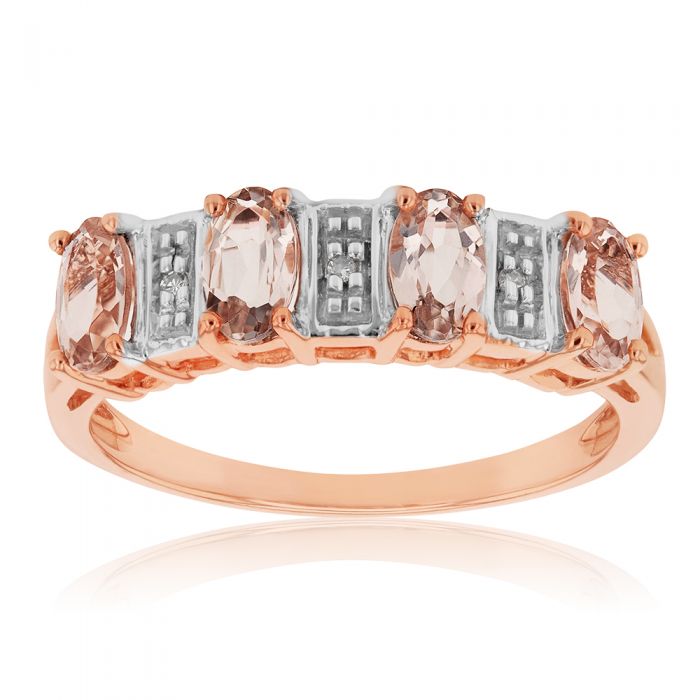 9ct Rose Gold Morganite & Diamond Ring for Women - Elegant Engagement, Wedding, Anniversary Jewelry Gift - Perfect for Romantic Occasions & Special Celebrations
