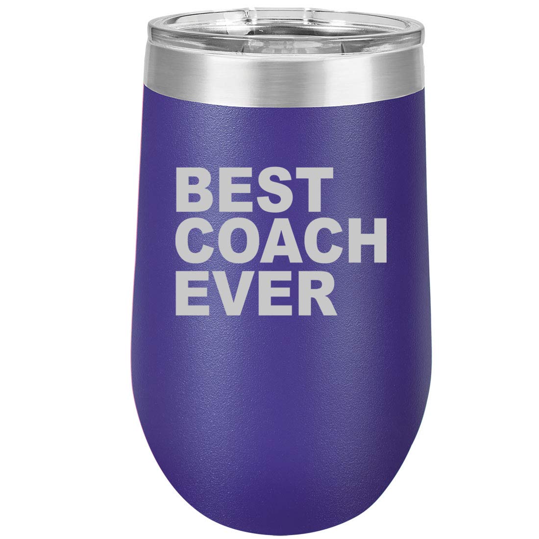 16 oz Double Wall Vacuum Insulated Stainless Steel Stemless Wine Tumbler - Leakproof Travel Mug for Coffee, Tea & Wine - Perfect Gift for Coaches, Teachers & Office Use (Purple)