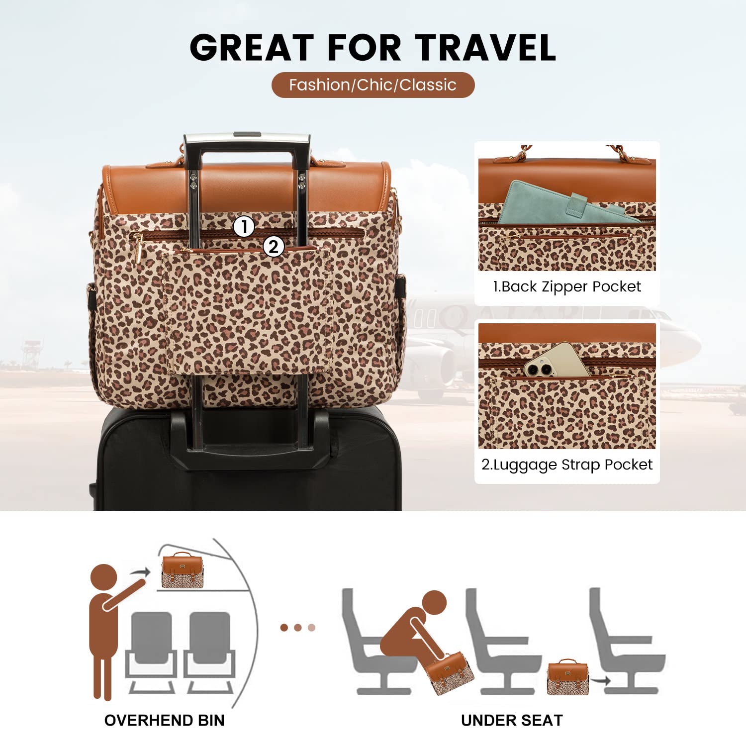 LOVEVOOK Women's 15.6 Inch Laptop Bag - Large Capacity Work Briefcase & Stylish Leopard Print Messenger Purse for Business, Office, Travel & College (Brown)