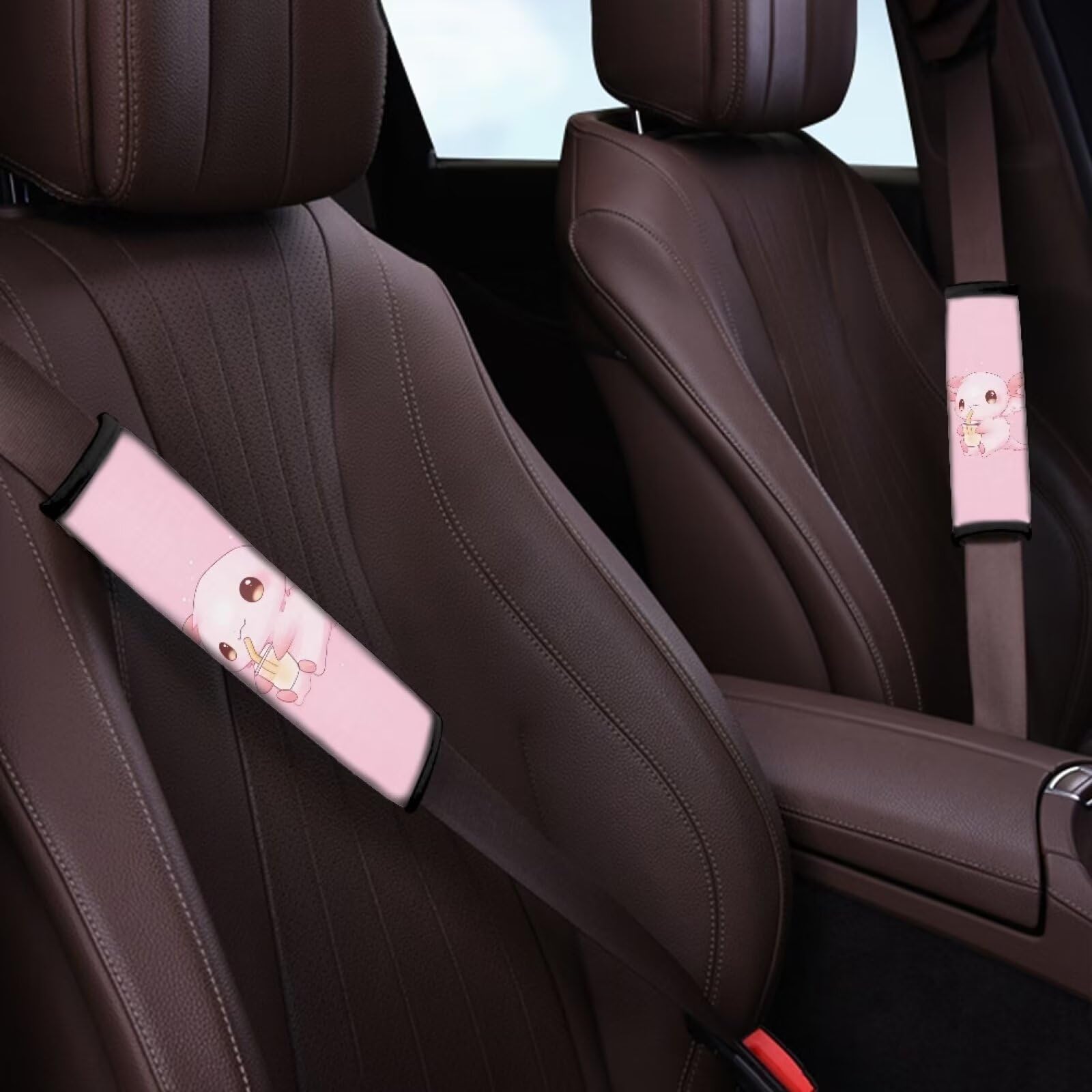 ZFRXIGN Axolotl Car Seat Belt Cover - Soft Pink Shoulder Cushion for Women with Milk Tea Design | Comfortable Seatbelt Pad for Long Drives & Road Trips | Perfect Car Accessory Gift for Girls