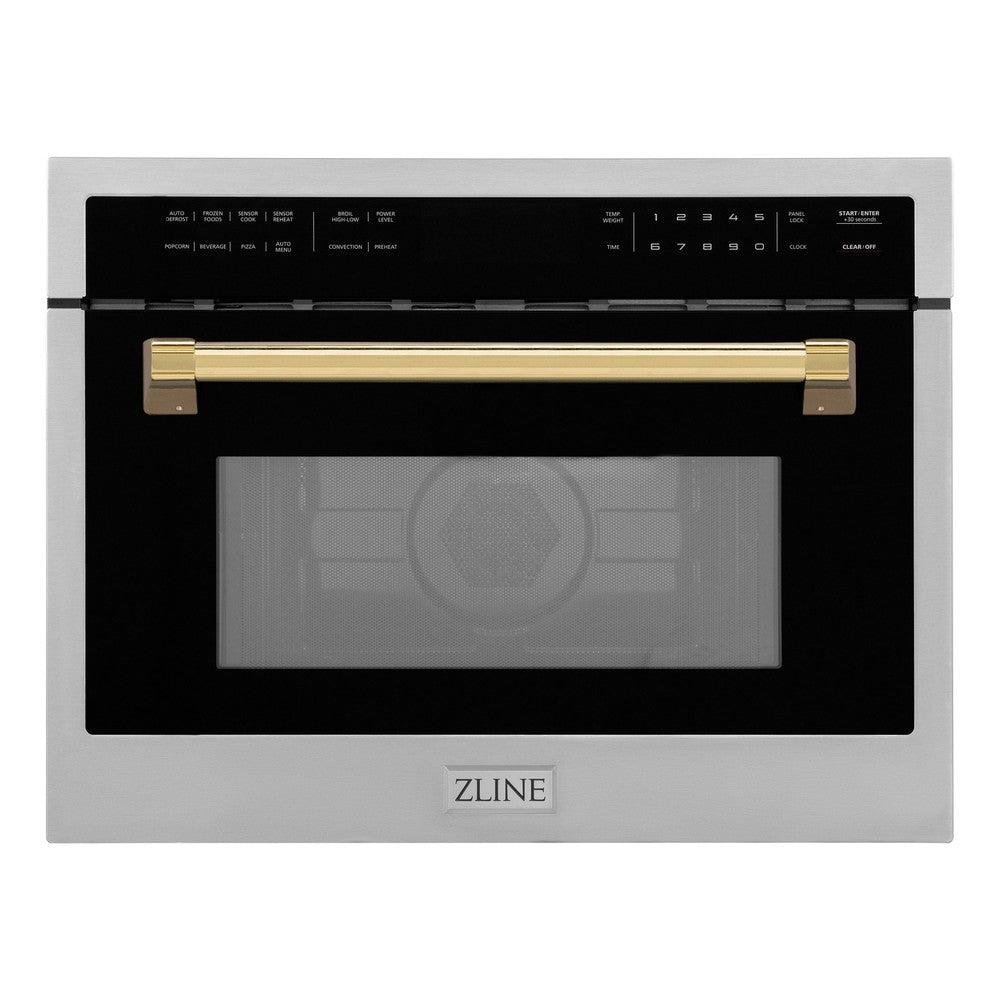 ZLINE Autograph Edition 24 Inch Built-In Convection Microwave Oven - 1.6 cu ft Stainless Steel with Gold Accents - Perfect for Modern Kitchens & Small Spaces (MWOZ 24 G)