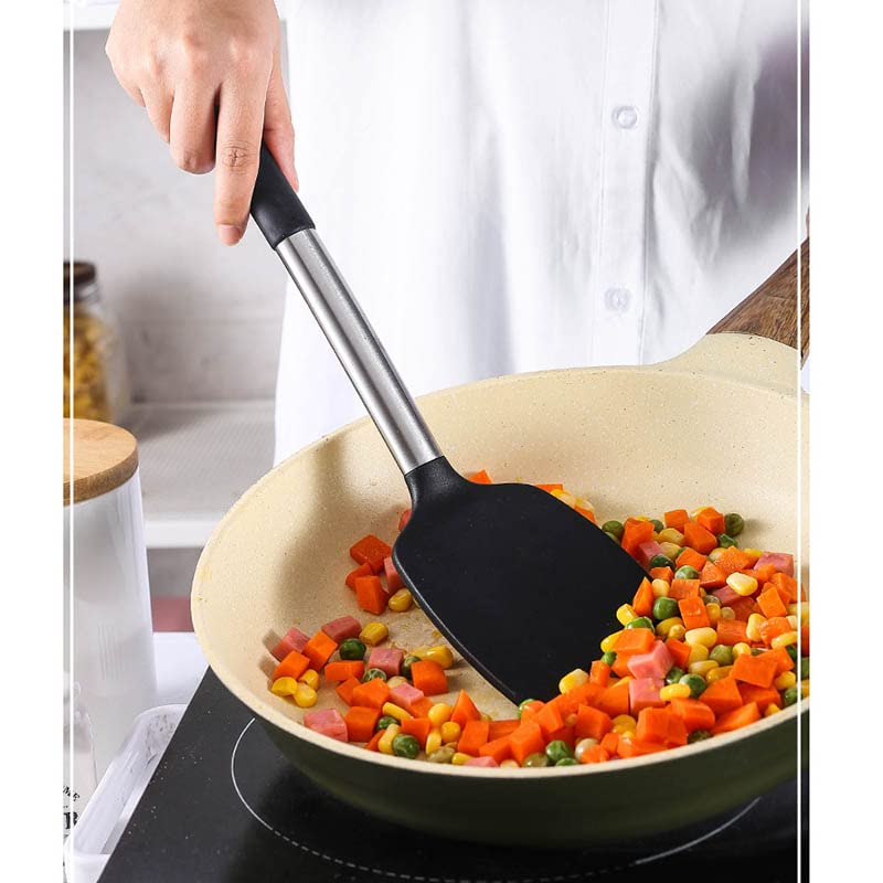 20Pcs Silicone Cooking Utensil Set with Holder - Heat Resistant to 446°F, Stainless Steel Handle Kitchen Tools for Nonstick Cookware - Includes Spatula, Spoon & Whisk - Perfect for Baking, Frying & Everyday Cooking (Black)