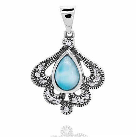 Authentic Caribbean Larimar Boho Pendant Necklace - Handmade Sterling Silver Jewelry for Women, Beach Wedding & Boho Chic Outfits