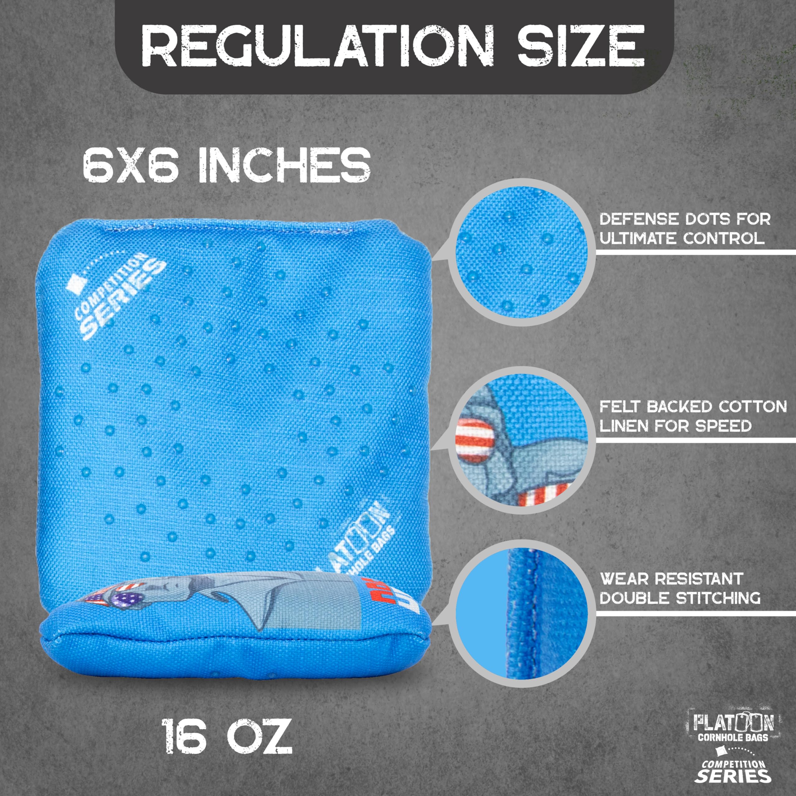 Professional Competition Series Cornhole Bags Set of 8 - Regulation Weight, Double Sided with Slick & Sticky Rubber Dots - Perfect for Backyard Parties, Tailgating, and Outdoor Games - Designed in USA