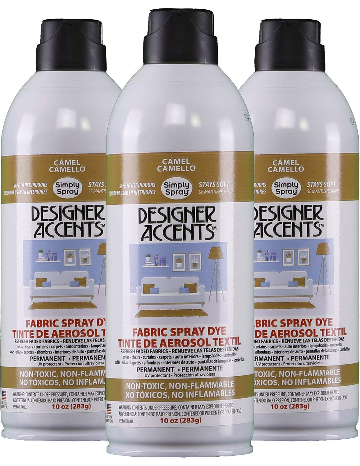 Simply Spray Fabric Paint Spray Dye - Camel Color (3 Pack) | Designer Accents for DIY Upholstery, Clothing & Home Decor Projects | Quick-Drying, Permanent Fabric Spray Paint for Crafts & Textile Arts
