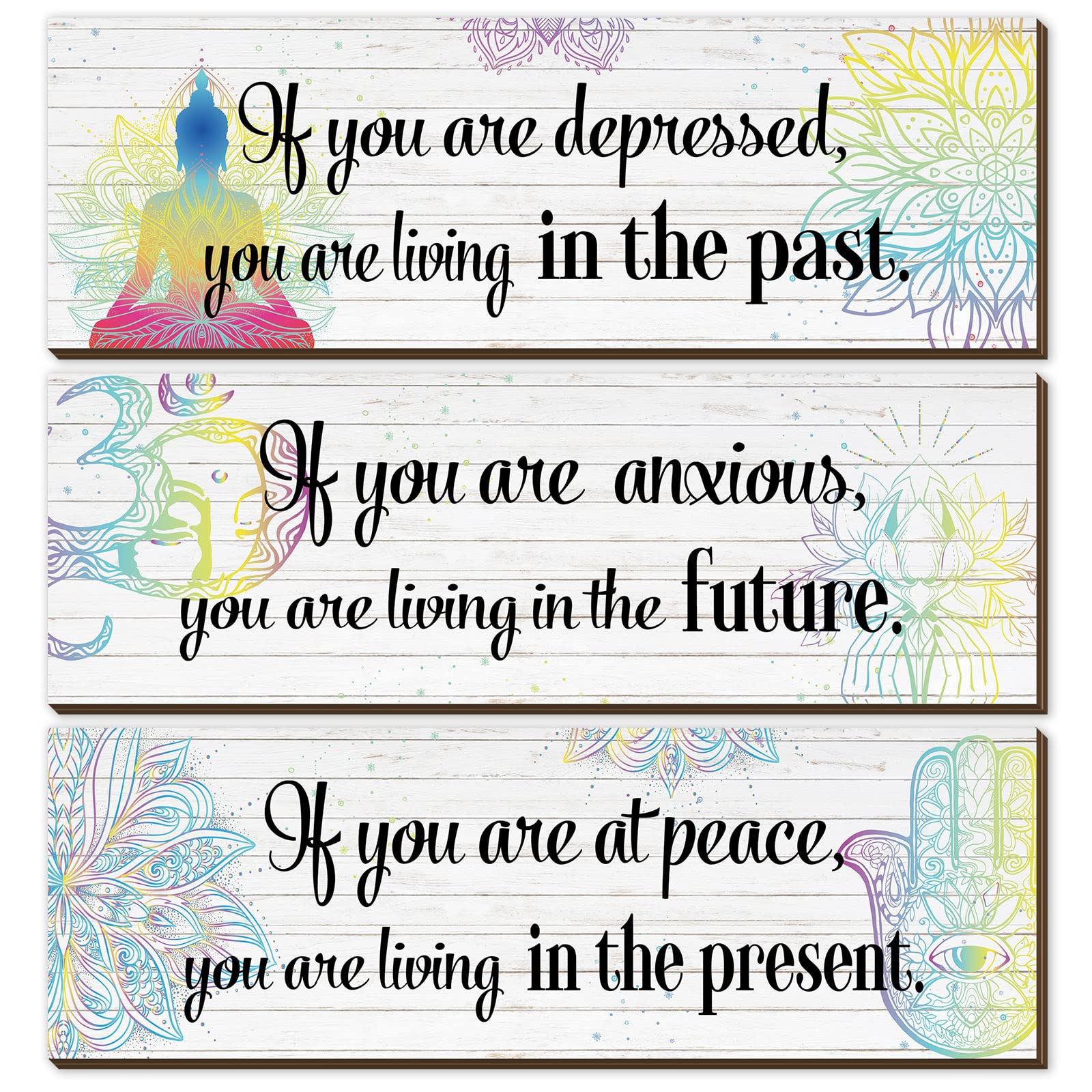 3 Buddha Wall Art Decor - Chakra & Meditation Zen Yoga Spiritual Decor for Bedroom, Home Office, Spa - Serenity Prayer & Buddha Quotes Wall Art for Women's Yoga Gift & Serene Spaces