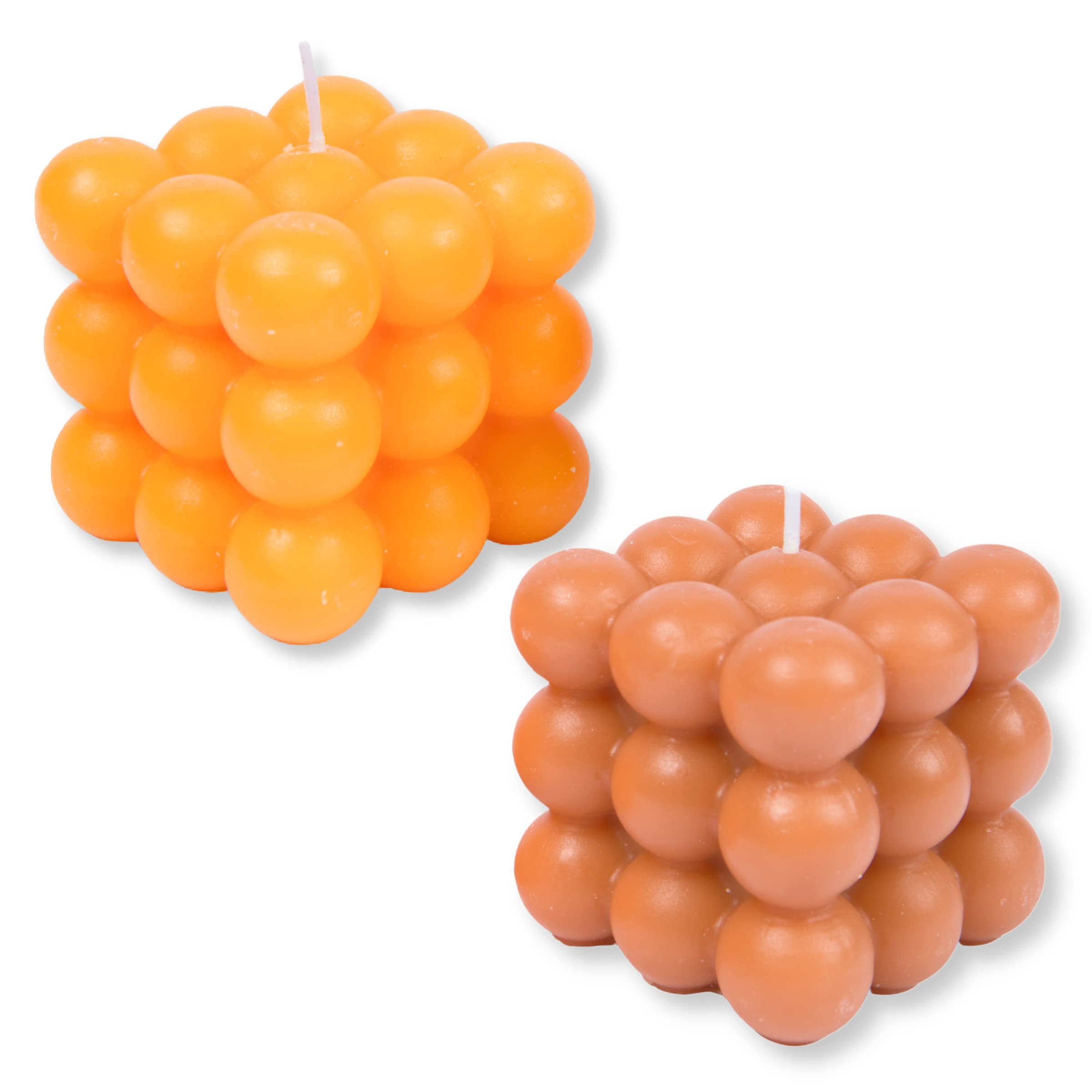 Loftern Pumpkin and Brown Bubble Candle Set of 2 - Scented Soy Wax Cube Candles for Home Decor, Aesthetic Unique Shaped Candles - Perfect for Fall Decor, Thanksgiving Centerpiece, Cozy Ambiance & Gift Giving