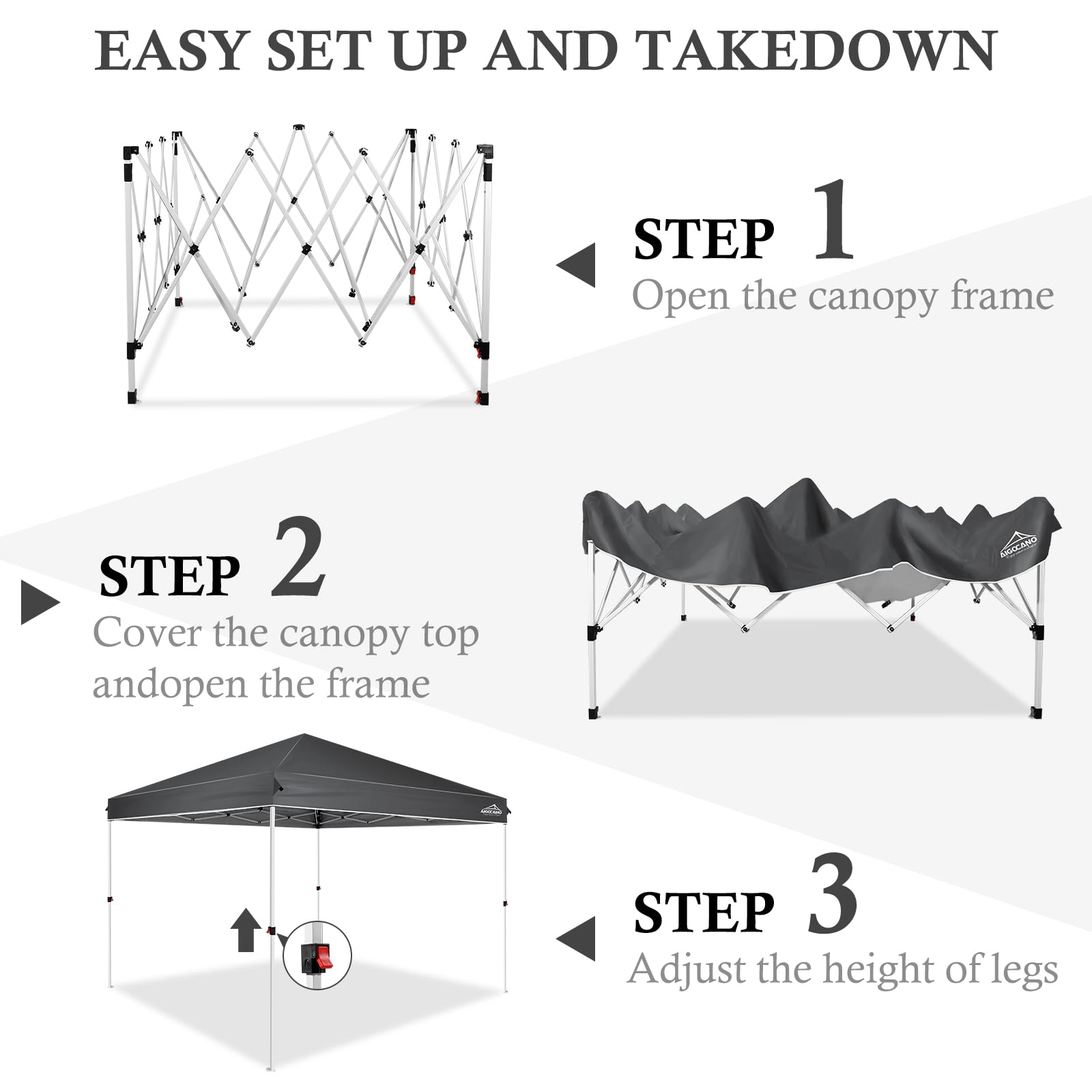 10x10 Pop Up Canopy Tent with Wheeled Carry Bag - Instant Outdoor Shelter for Parties, Camping, Beach & Backyard Events (Grey) - Perfect for Picnics, Tailgating & Farmers Markets