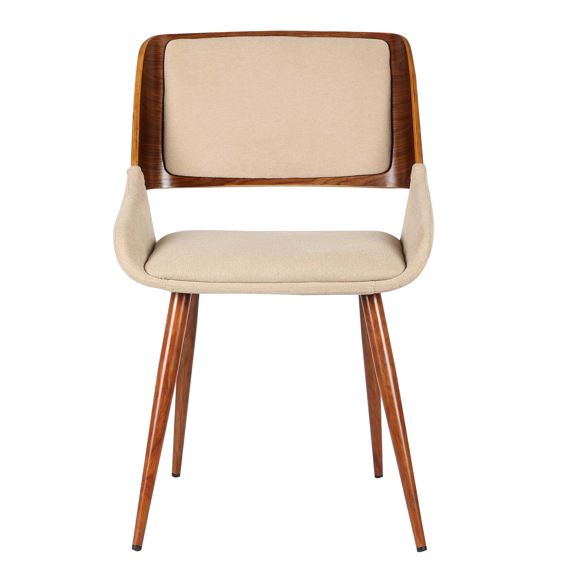 Armen Living Panda Mid Century Modern Dining Chair - Brown Fabric Upholstery & Walnut Wood Finish - Perfect for Kitchen, Home Office, Desk, and Vanity Areas