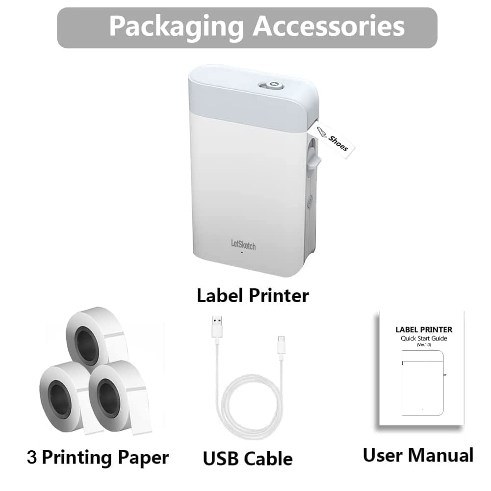 Bluetooth Thermal Label Printer - Portable Mini Label Maker with Rechargeable Battery, 3 Tapes Included for Home Office, School, Kitchen & Organization | Perfect for Shipping Labels, Pantry Organization & Craft Projects