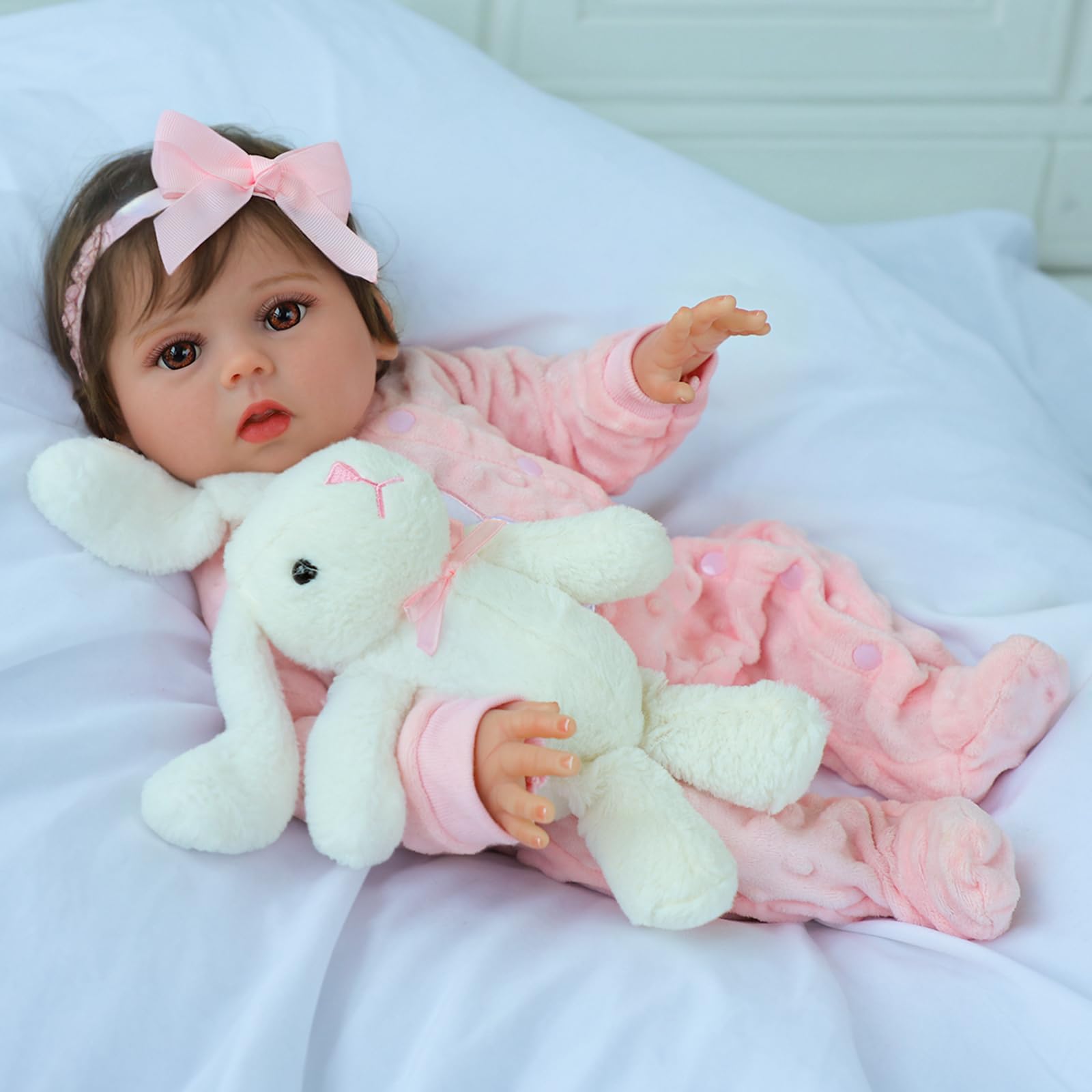 SCOM 18 Inch Realistic Reborn Baby Doll - Lifelike Silicone & Vinyl Girl Doll with Weighted Body, Perfect Gift for Kids Ages 3+ | Great for Playtime, Therapy, Collecting & Photography Props
