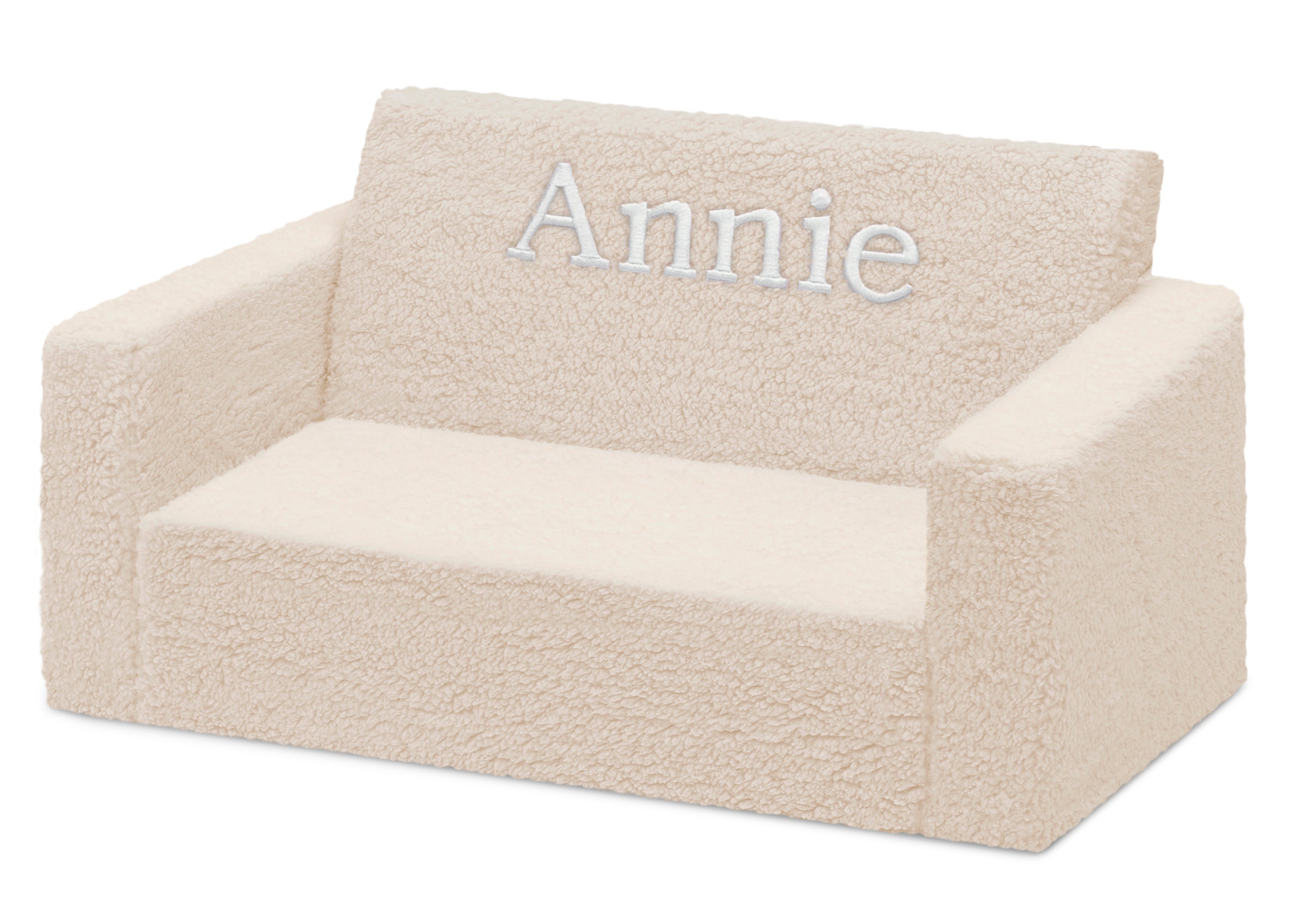 Personalized Cozee Flip Out Sherpa 2-in-1 Convertible Sofa to Lounger for Kids - Soft & Comfy Children's Furniture for Playroom, Bedroom or Nursery