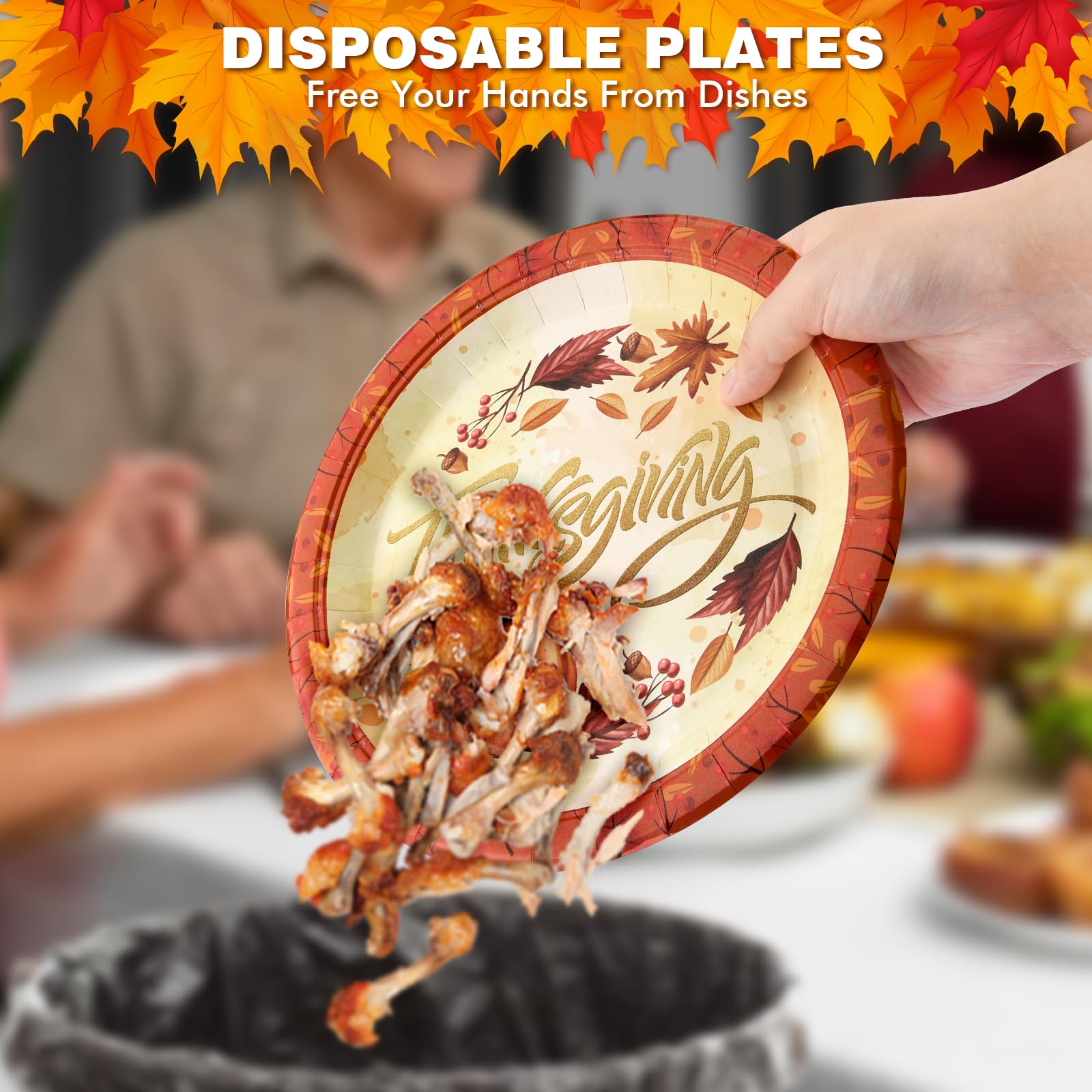 EPHYO 50-Pack Thanksgiving Paper Plates 7in & 10in - Fall Disposable Plates with Leaves & Pumpkin Design, Autumn Harvest Compostable Dinnerware for Dessert, Appetizer, Cake & Party Supplies | Perfect for Thanksgiving Dinner, Family Gatherings & Holiday Celebrations
