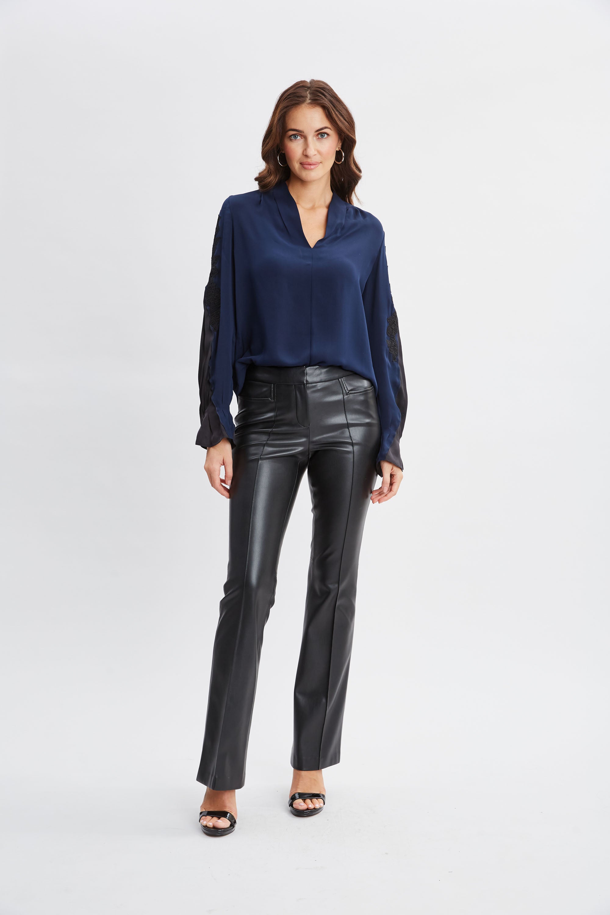 Elegant Lace Sleeve Silk Blouse for Women - Luxury Office Wear & Evening Party Outfit
