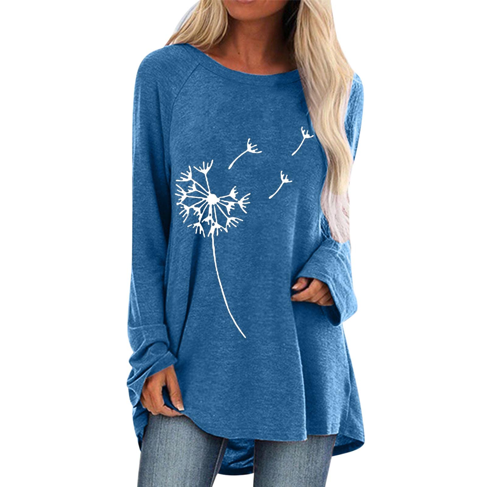 Fankle Women's Short Sleeve Tunic Tops - Flowy Plus Size Blouse with Dandelion Print, Perfect for Wearing with Leggings | Casual Wear, Office Outfits & Everyday Comfort