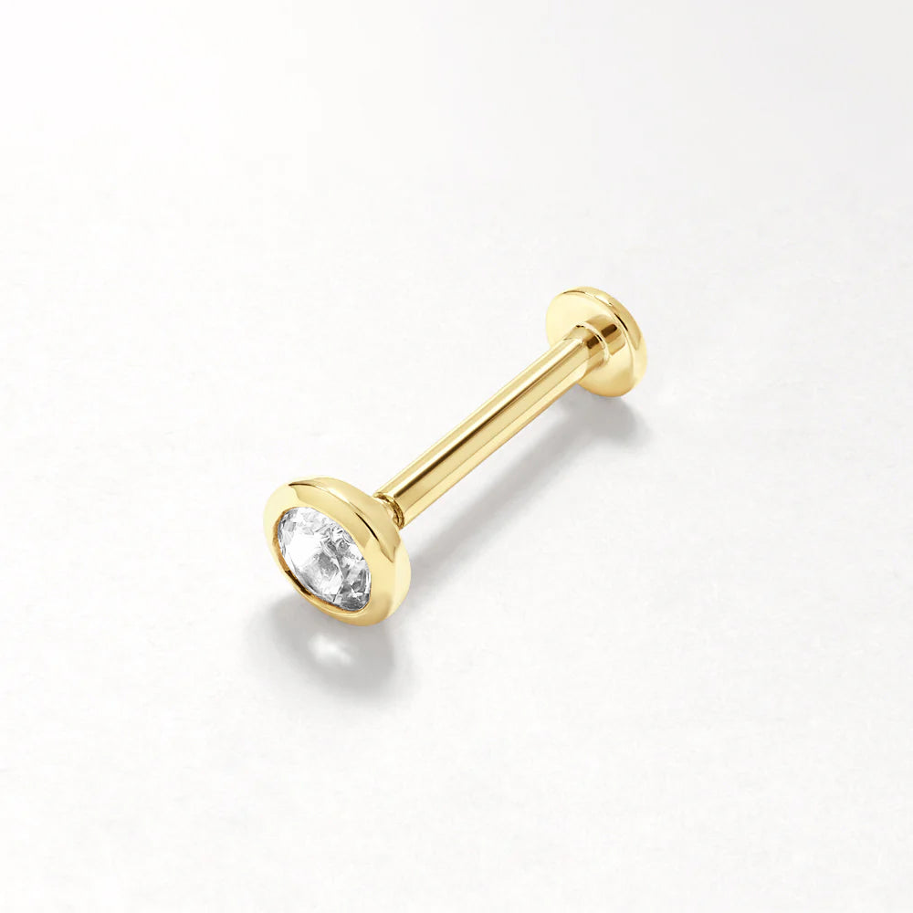 10K Gold White Topaz Bezel Helix Single Stud Earrings - Perfect for Everyday Wear & Special Occasions