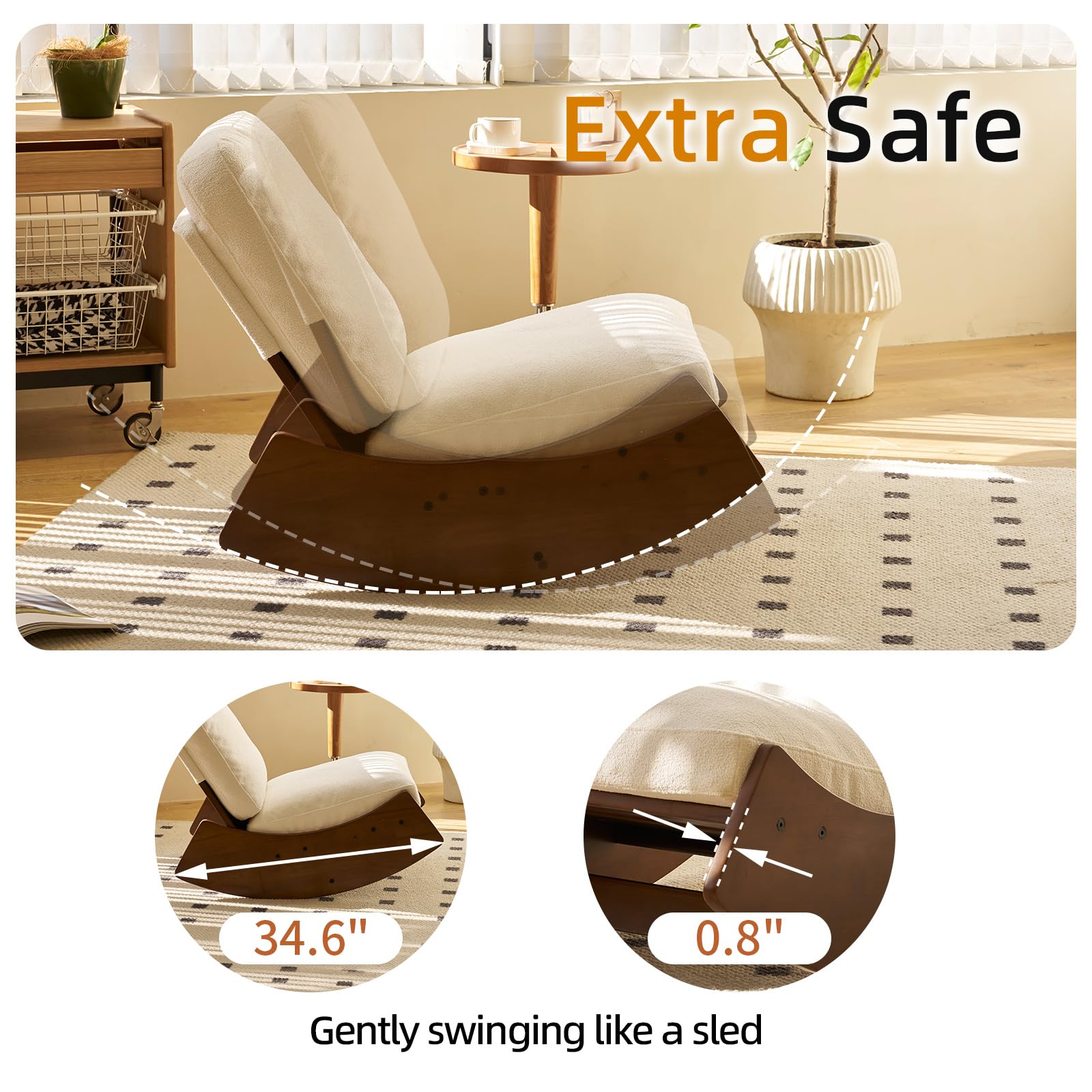 Tall Back Boucle Glider Rocking Chair - Nursery Rocker Accent Chair with Comfy Cushion for Living Room, Bedroom, Baby Room & Hotel - Perfect for Nursing, Reading & Relaxing (White)