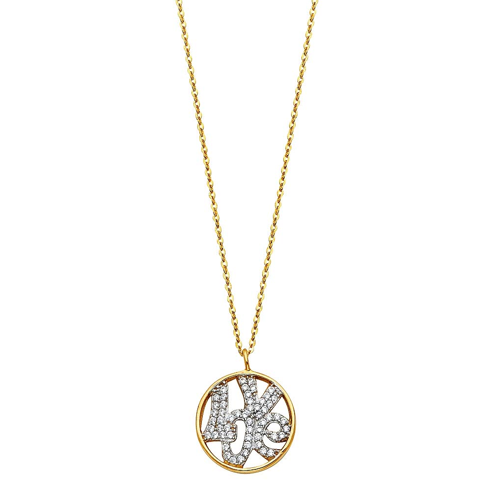 14K Yellow Gold CZ Cubic Zirconia Simulated Diamond Love Sign Necklace for Women - Elegant Valentine's Day Gift, Anniversary Present & Romantic Jewelry for Her - Perfect for Date Nights, Weddings and Special Occasions