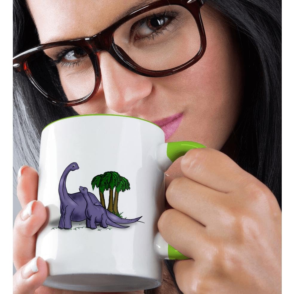 3D Rose 15oz Funny Coffee Mug - Cartoon Mother Apatosaurus Dinosaur Loving Baby Design - Perfect Gift for Dinosaur Lovers & Coffee Enthusiasts - Great for Home, Office or Gifts