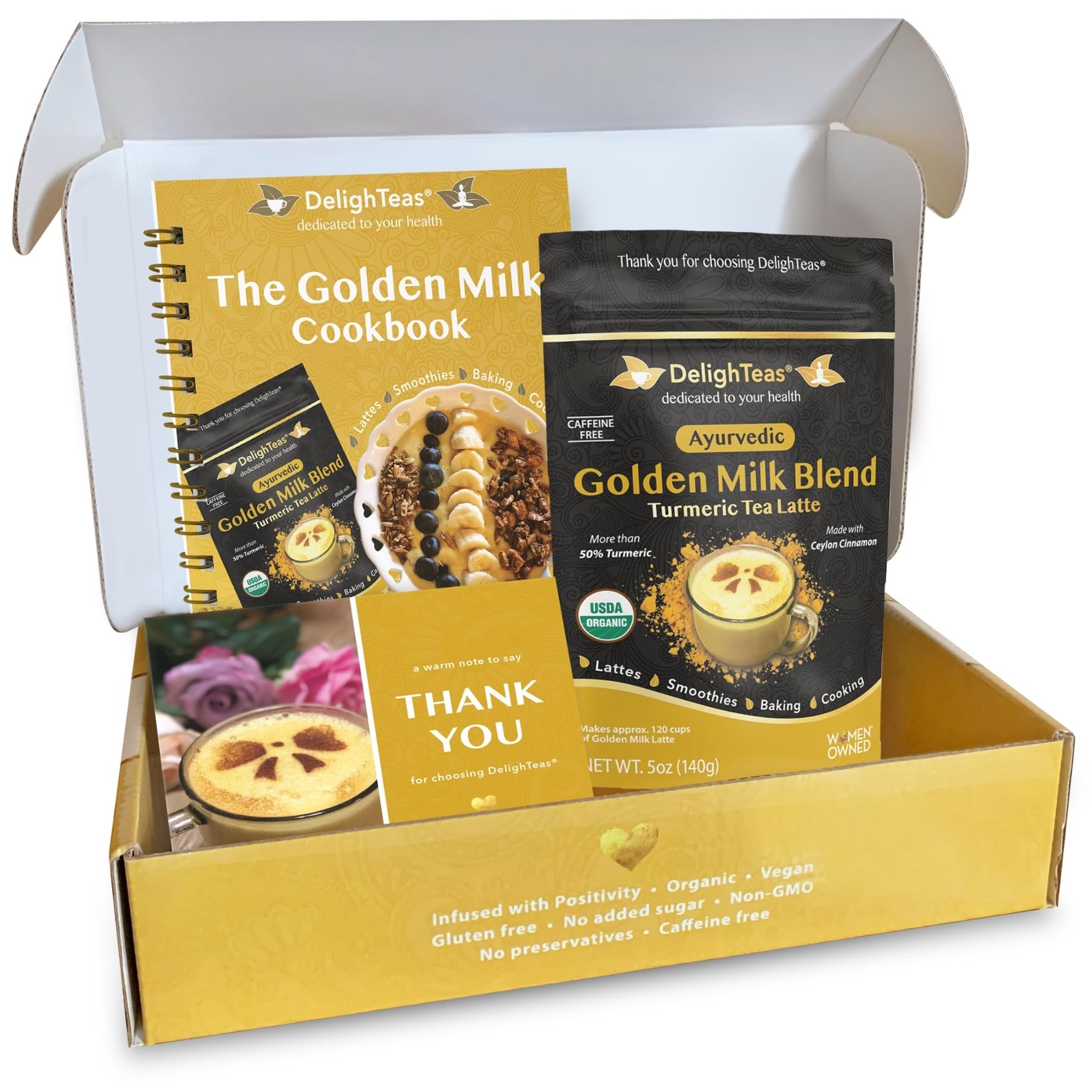 Organic Golden Milk Powder with Free Cookbook - Healthy Turmeric Latte Mix for Wellness, Immunity & Relaxation | Perfect Gift for Tea Lovers, Yoga Practitioners & Health-Conscious Friends (Vegan, Gluten-Free)