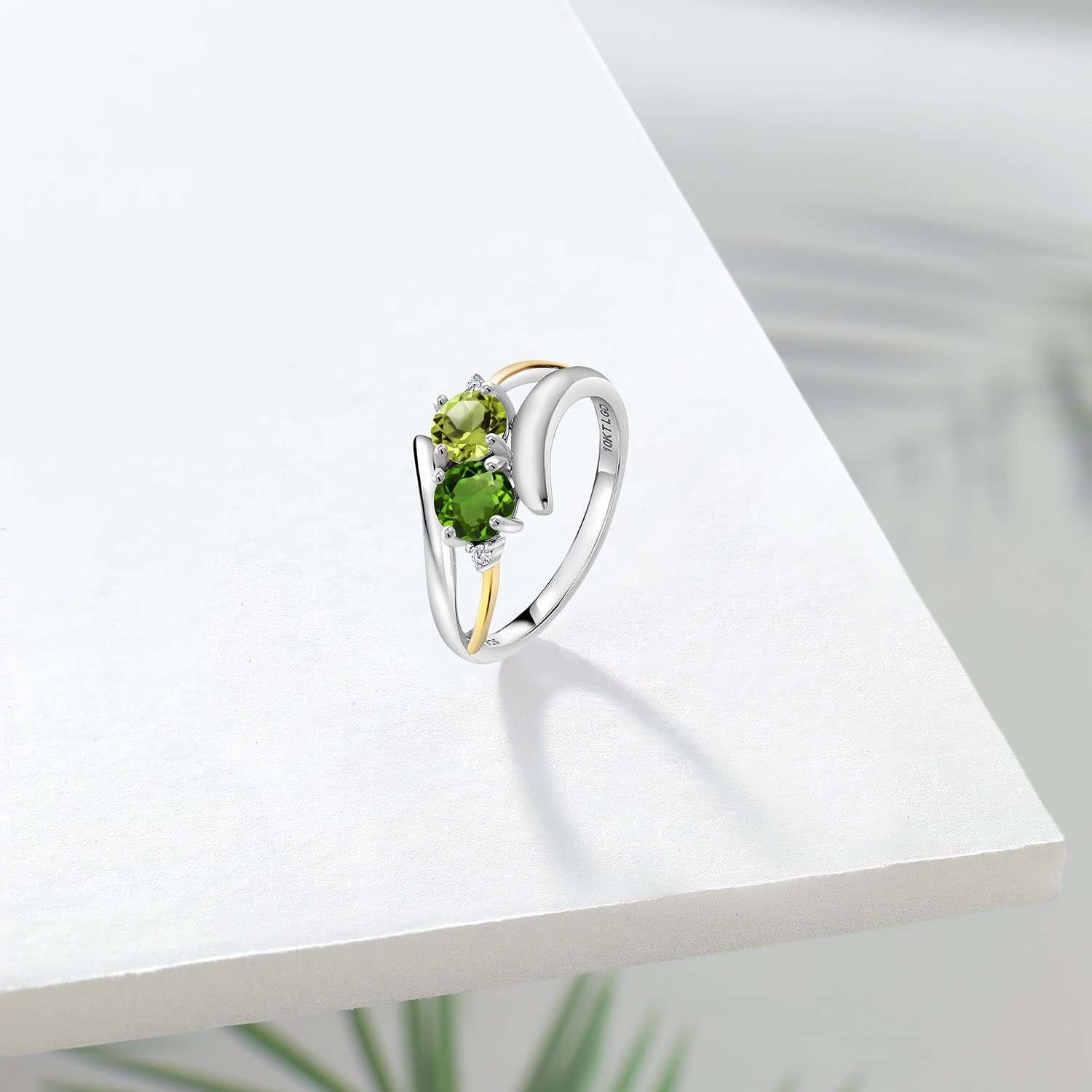 1.07 Ct Natural Green Peridot & Chrome Diopside Ring in 925 Sterling Silver & 10K Yellow Gold - Elegant Birthstone Jewelry for Women, Perfect for Engagement, Anniversary & Everyday Wear