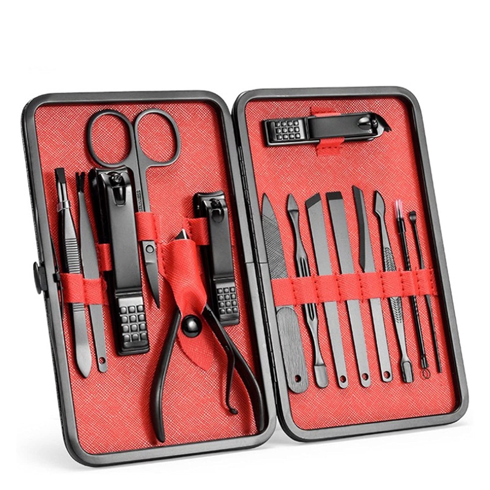 Professional 15-Piece Nail Clipper Set for Adults - Black Manicure Cutters with 7 Bonus Tools - Durable Nail Care Kit for Home, Travel & Salon Use