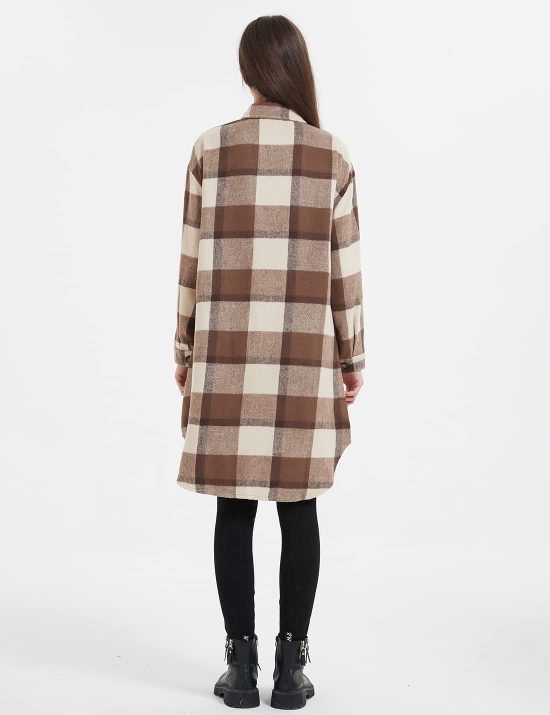 Happlan Women's Vintage Plaid Flannel Shacket - Button Down Lapel Cardigan Jacket for Dressy Casual Outfits | Perfect for Fall Layering, Office Wear & Weekend Outings