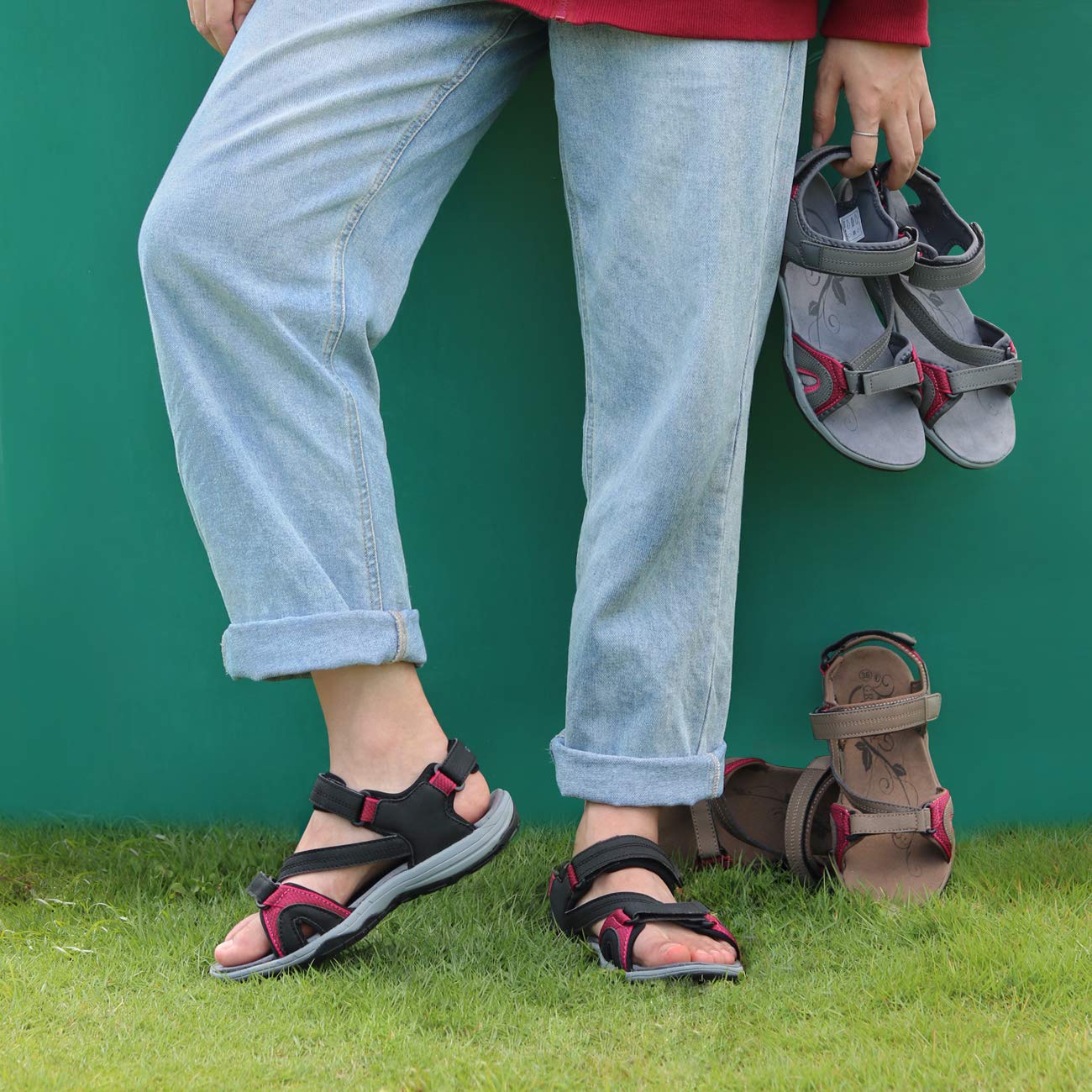 GRITION Men's Hiking Sandals - Adjustable Closed Toe Outdoor Trekking Shoes for Summer Sports & Water Activities | Perfect for Camping, Beach, and Trail Walking