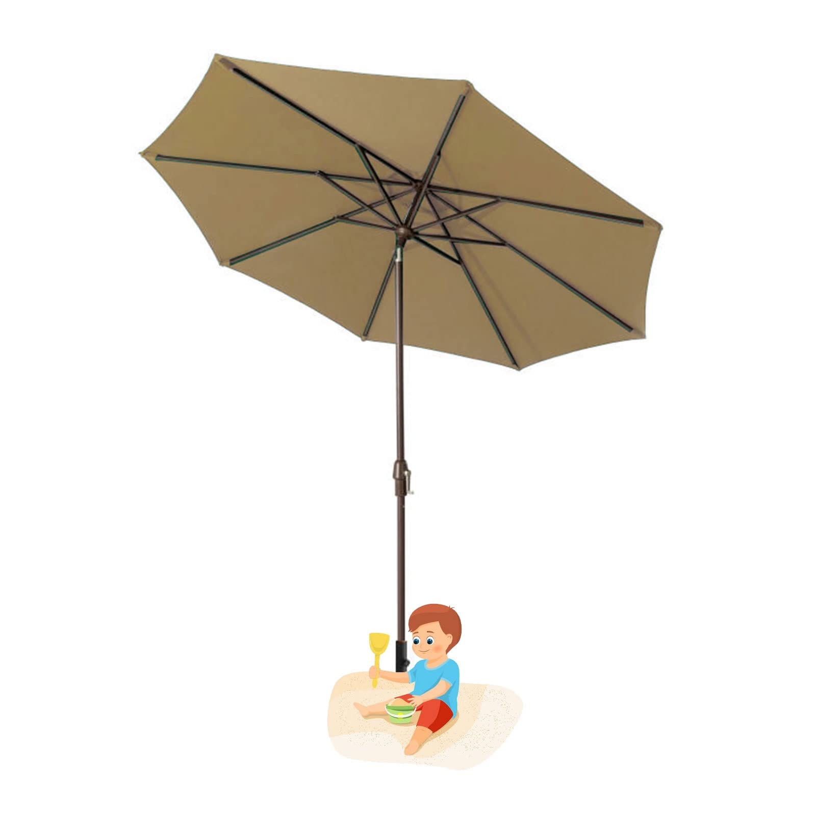 Outdoor Patio Table with Crank & Tilt Umbrella - 8 Sturdy Ribs Push Button Adjustable - Perfect for Garden, Deck, Backyard, Poolside Dining & Outdoor Relaxation