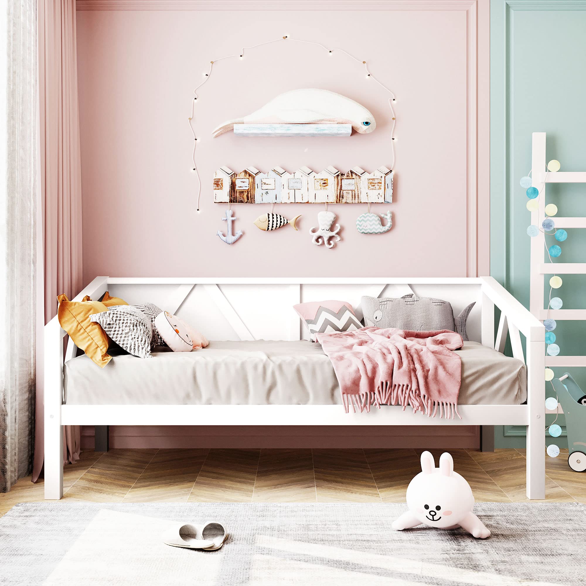 Merax Twin Size Wooden Daybed with 3 Side Rails - No Box Spring Needed, Convertible Sofa Bed for Teen Girls - Perfect for Small Spaces, Guest Rooms & Dorm Rooms