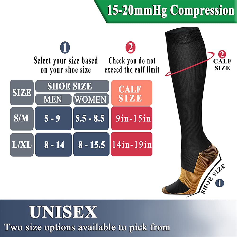 QUXIANG Copper Compression Socks for Women & Men - 8 Pairs 15-20 mmHg Graduated Support Socks for Improved Circulation, Running, Cycling & Athletic Performance - Perfect for Workouts, Travel & Recovery