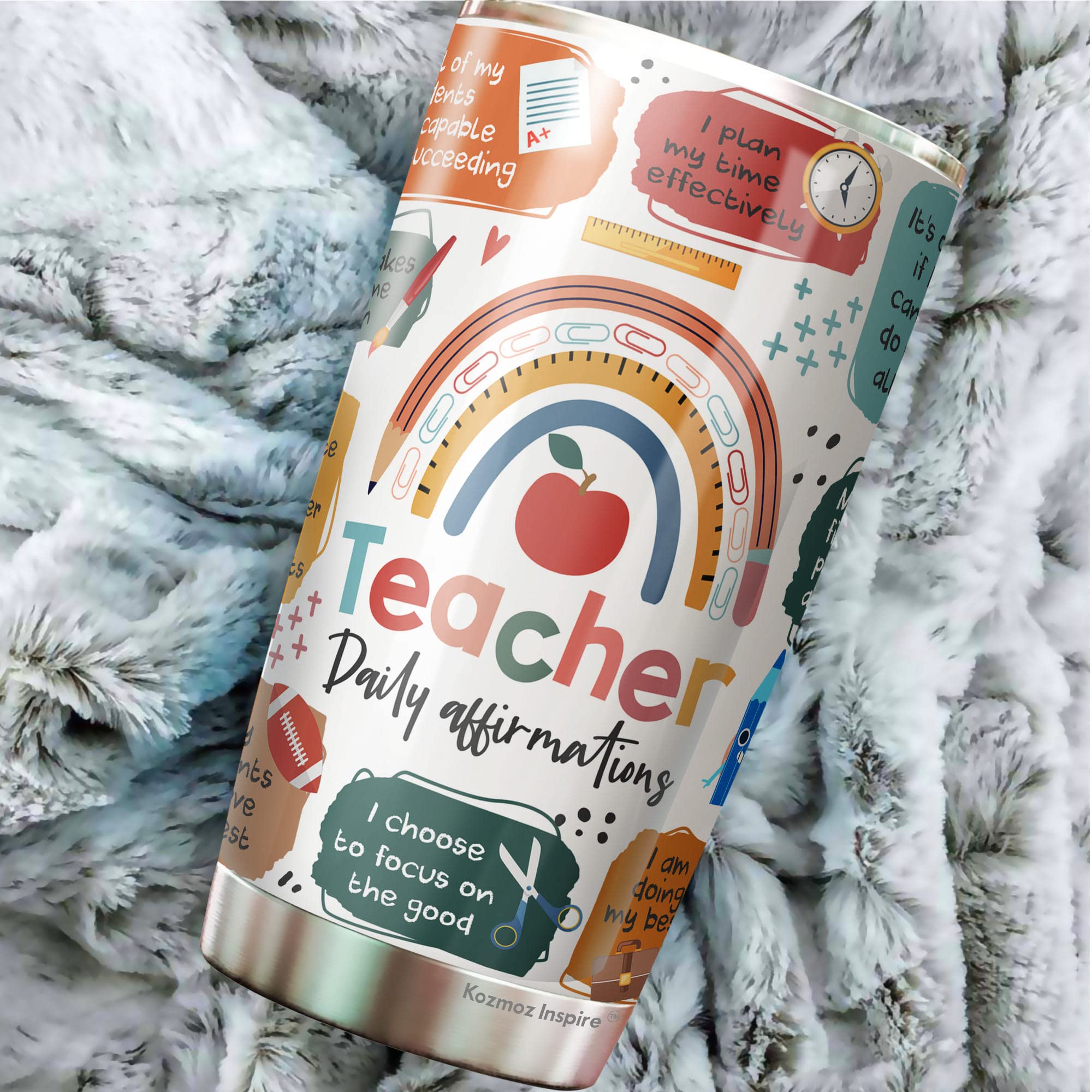 Kozmoz Inspire 20Oz Motivational Tumbler - Perfect Teacher Gift for Women with Daily Affirmations | Great for Classroom, Office & Commute