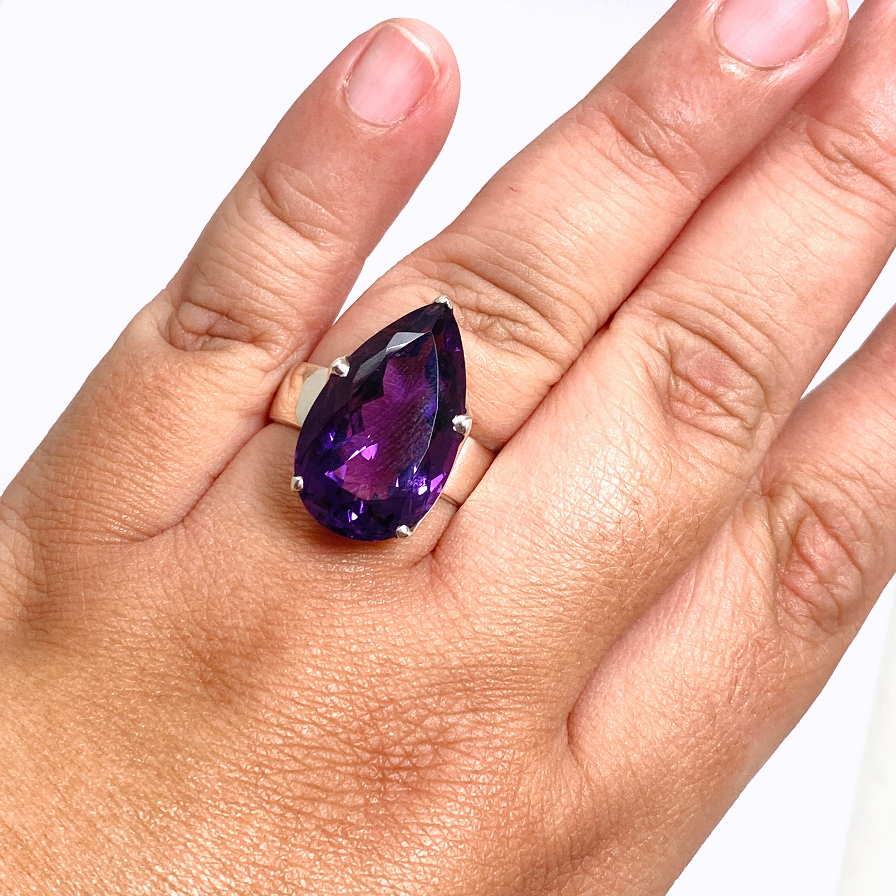 Amethyst Teardrop Faceted Ring - Size 12.75 PRGJ838 - Elegant Purple Gemstone Jewelry for Women, Perfect for Weddings, Parties & Special Occasions