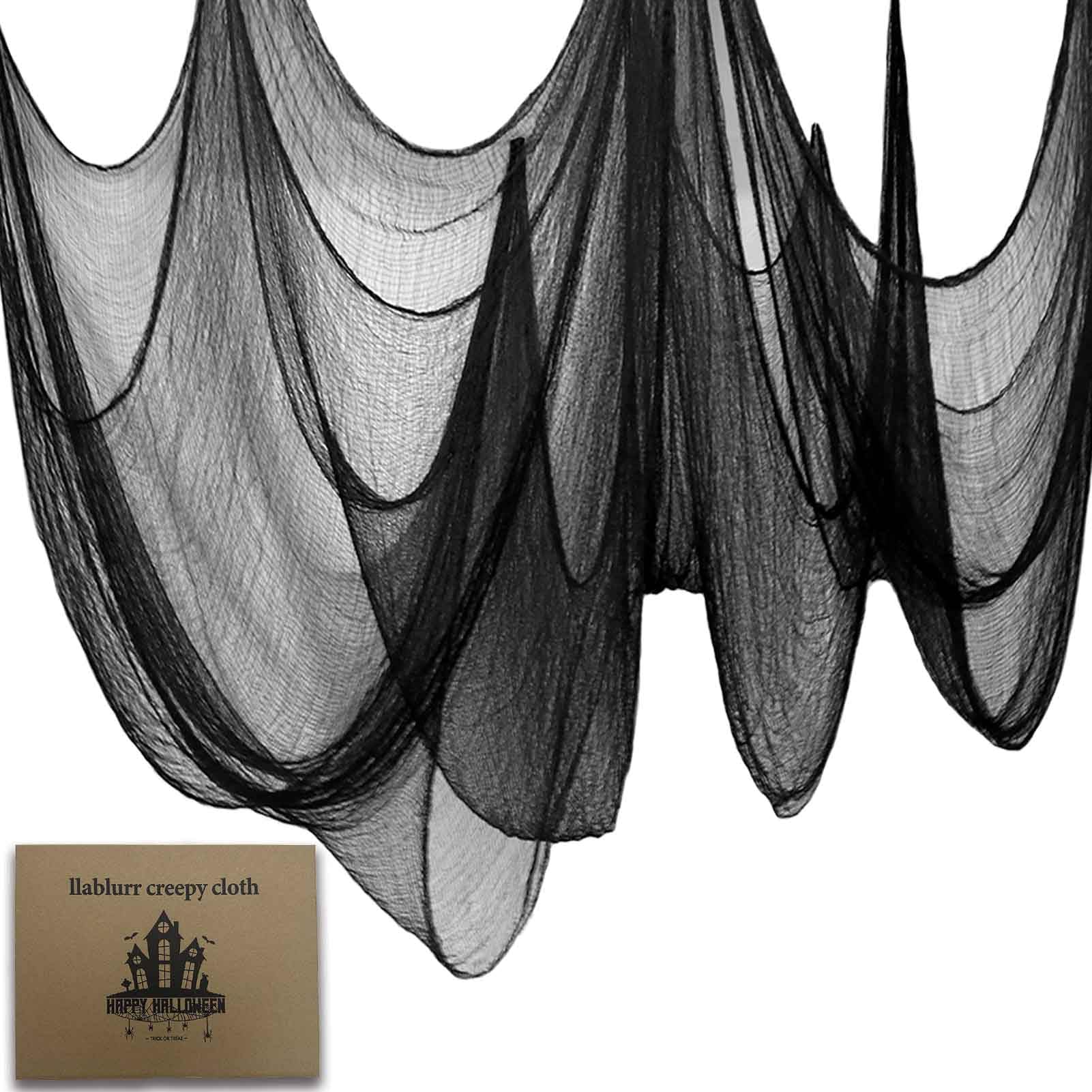 80x400 Inch Halloween Creepy Cloth - Black Spooky Scary Gauze Fabric for Halloween Decorations | Indoor & Outdoor Party Decor, Haunted House, Graveyard, Porch & Yard Display