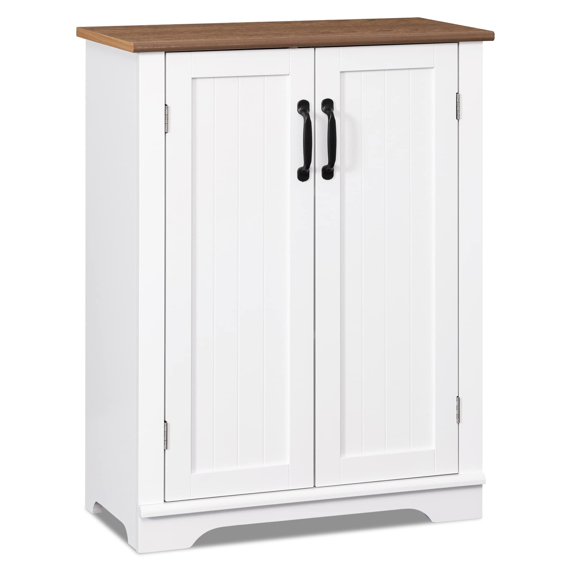 WAMPAT White Wooden Bathroom Storage Cabinet with Adjustable Shelves - Space Saving Floor Cabinet for Living Room, Entryway, Bathroom Organization & Home Decor