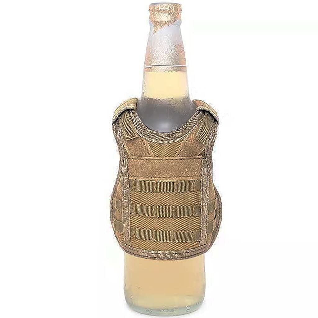Tactical Beer Bottle Cover - Adjustable Molle Vest with Shoulder Strap, 5-Piece Set (Beige) - Perfect for Outdoor Adventures, Camping & Hiking Gear Accessories