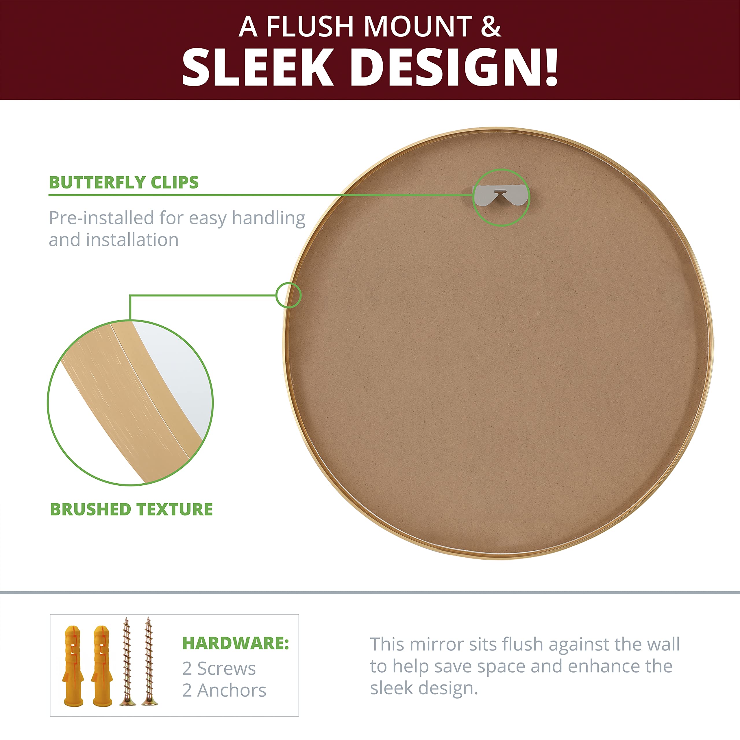 20-Inch Gold Round Wall Mirror - Elegant Home Decor for Living Room, Bedroom & Entryway | Kinger Home