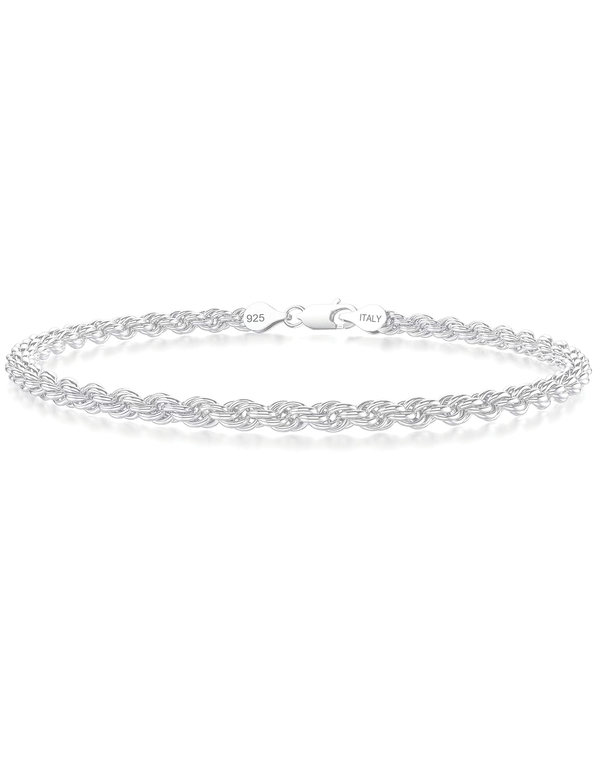 Nometo 925 Sterling Silver Rope Chain Bracelet - 2mm/3mm/5mm Box Chain Bracelet for Men & Women - Adjustable 6.5-9 Inches Gold/Silver Plated Jewelry - Perfect for Gifts, Weddings & Everyday Wear