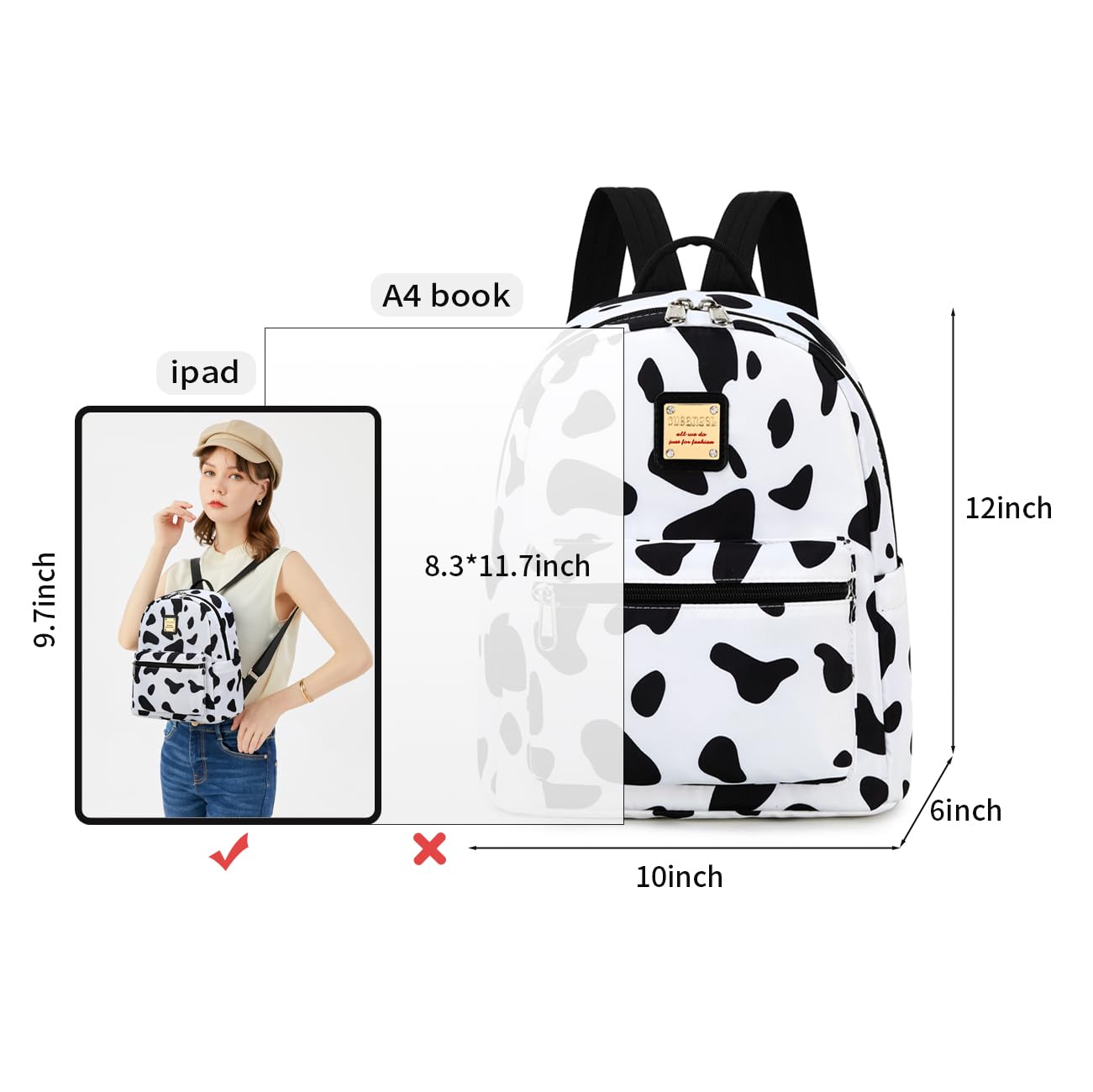 Cusangel Mini Cow Print Backpack for Women & Girls - 10L Cute Small Purse Backpack for Work, Travel & Shopping | Perfect for School, Malls, Farms & Daily Use