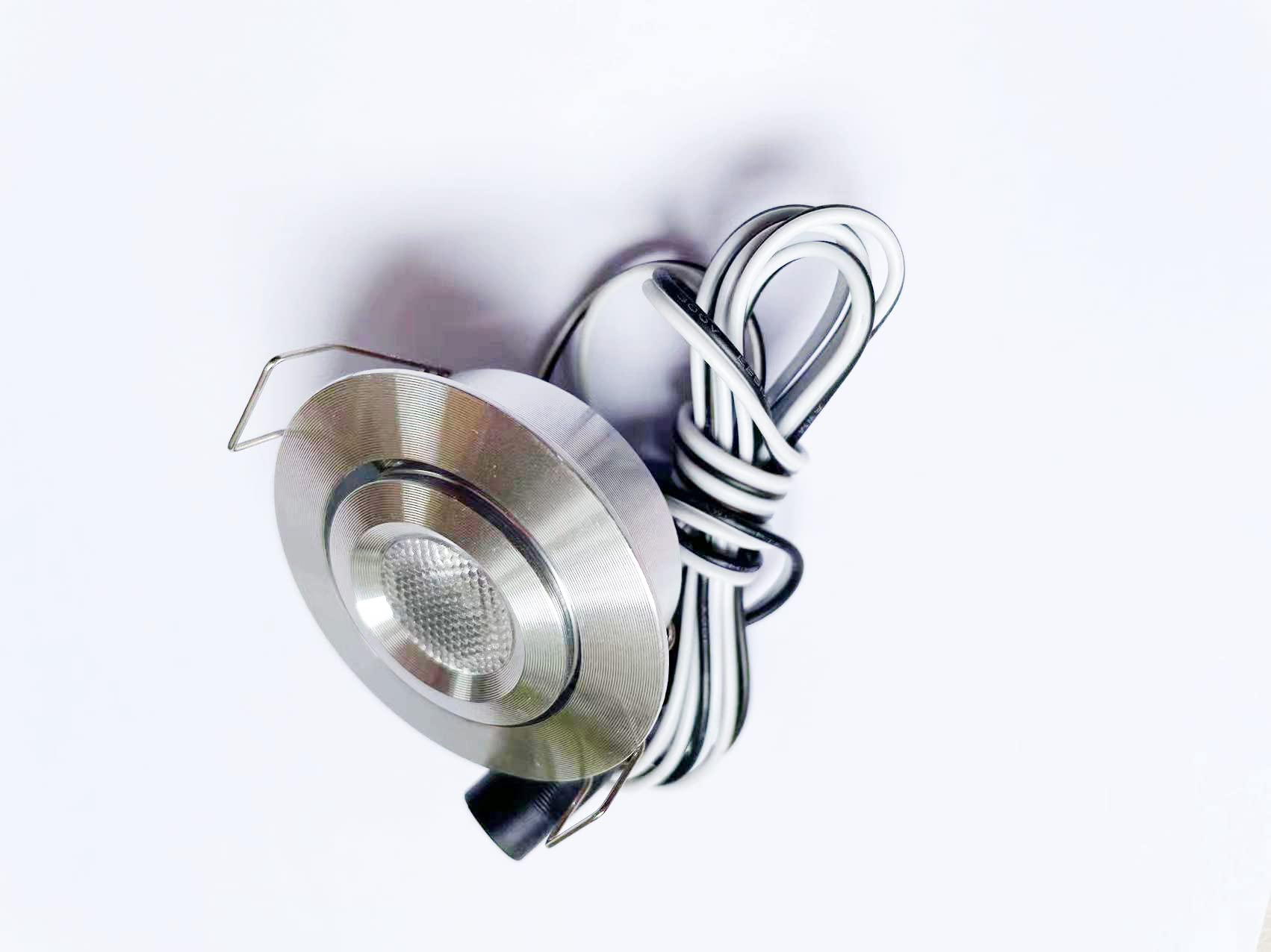 2PCS Recessed Mini LED Puck Lights - DC12V 1W Under Cabinet Lighting, Ceiling Downlight with Connector Wire (Pure White) - Perfect for Kitchen, Closet, Bookshelf & Display Case Lighting