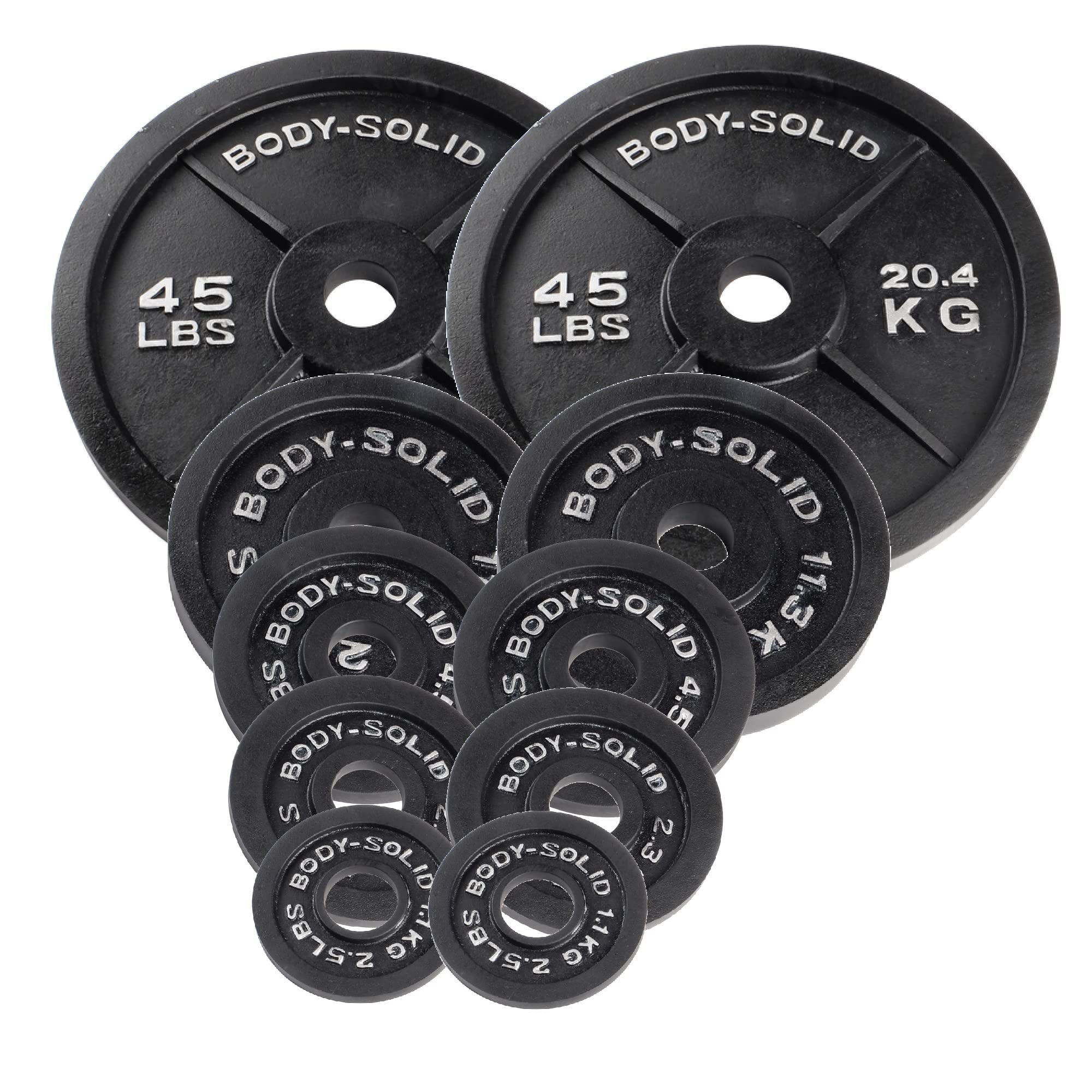 Body-Solid Cast Iron Olympic Weight Plate Set - 2 Inch Standard Hole for All Olympic Barbells | Strength Training, Home Gym & CrossFit Equipment for Weightlifting & Fitness