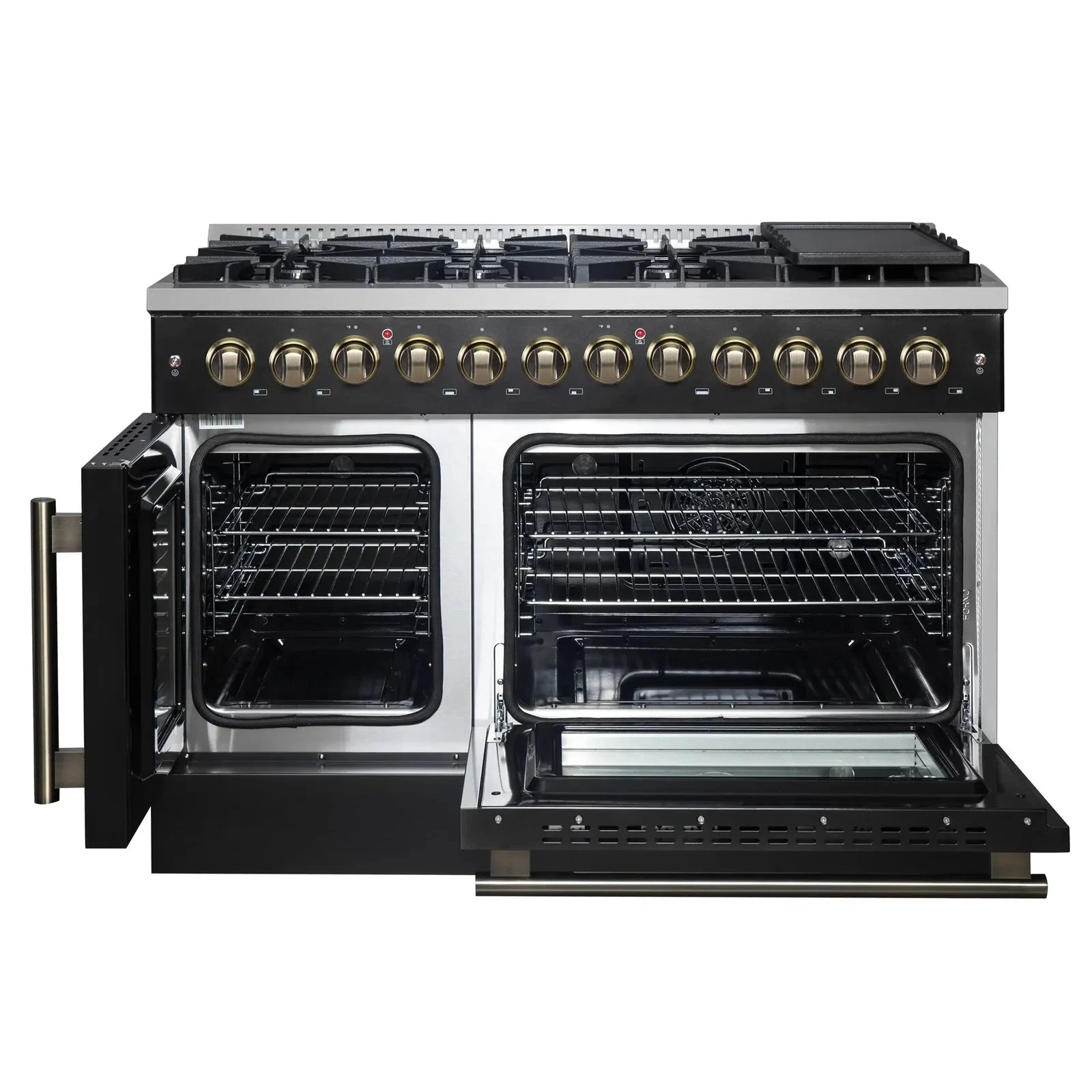 Forno Galiano 48-Inch French Door Dual Fuel Range with 8 Burners & Electric Convection Oven - Black Antique Brass Trim (Model FFSGS6356 48BLK) | Perfect for Professional Kitchens & Luxury Home Cooking
