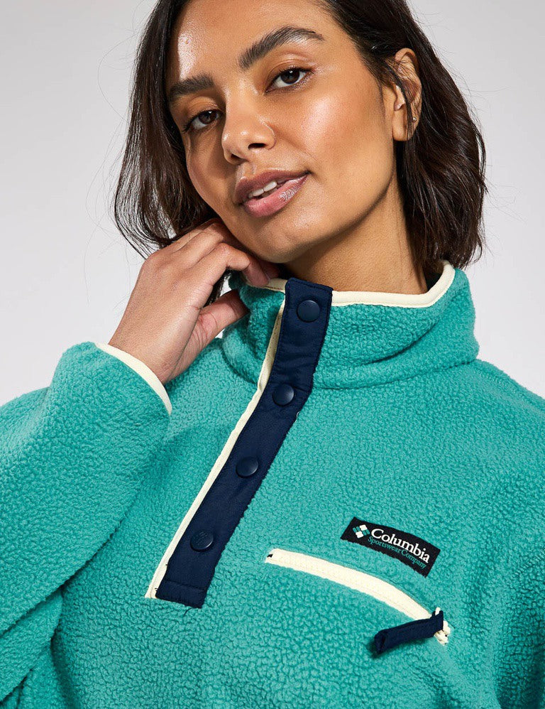 Helvetia II Cropped Sherpa Half Snap Fleece Jacket - Teal Color for Women | Cozy Winter Outerwear for Casual Outings & Outdoor Activities